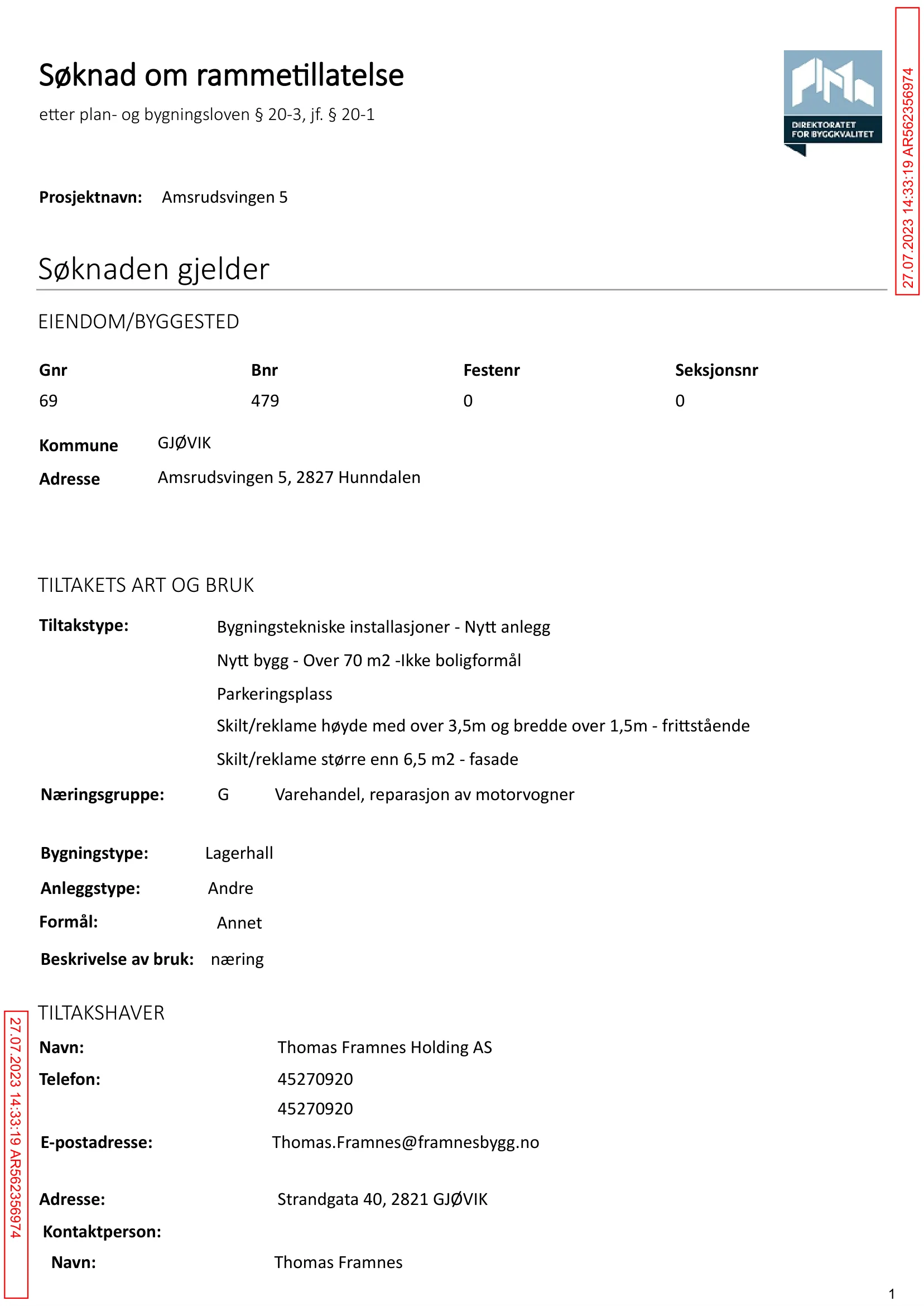 Søknad om rammetillatelse