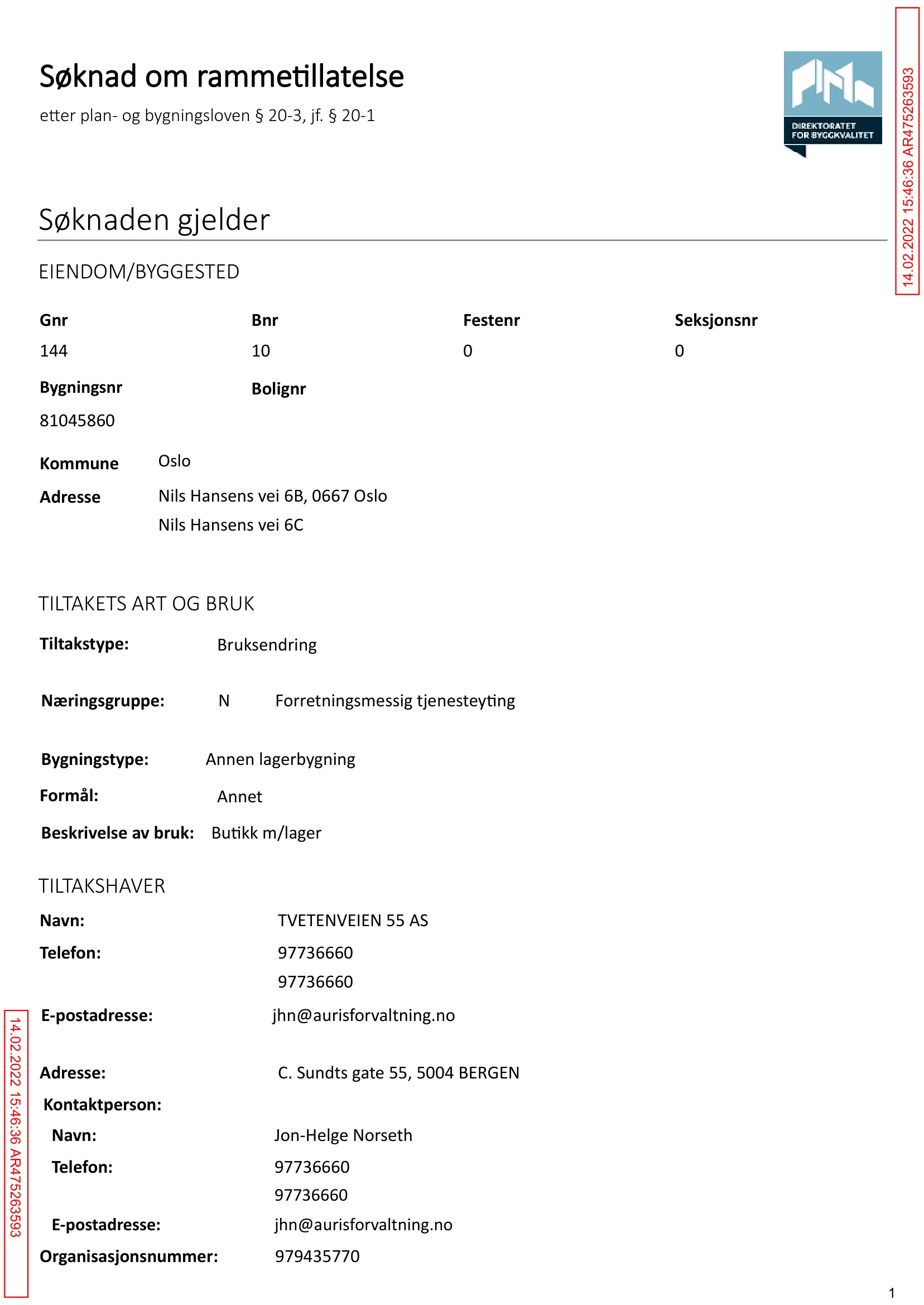 Søknad om rammetillatelse