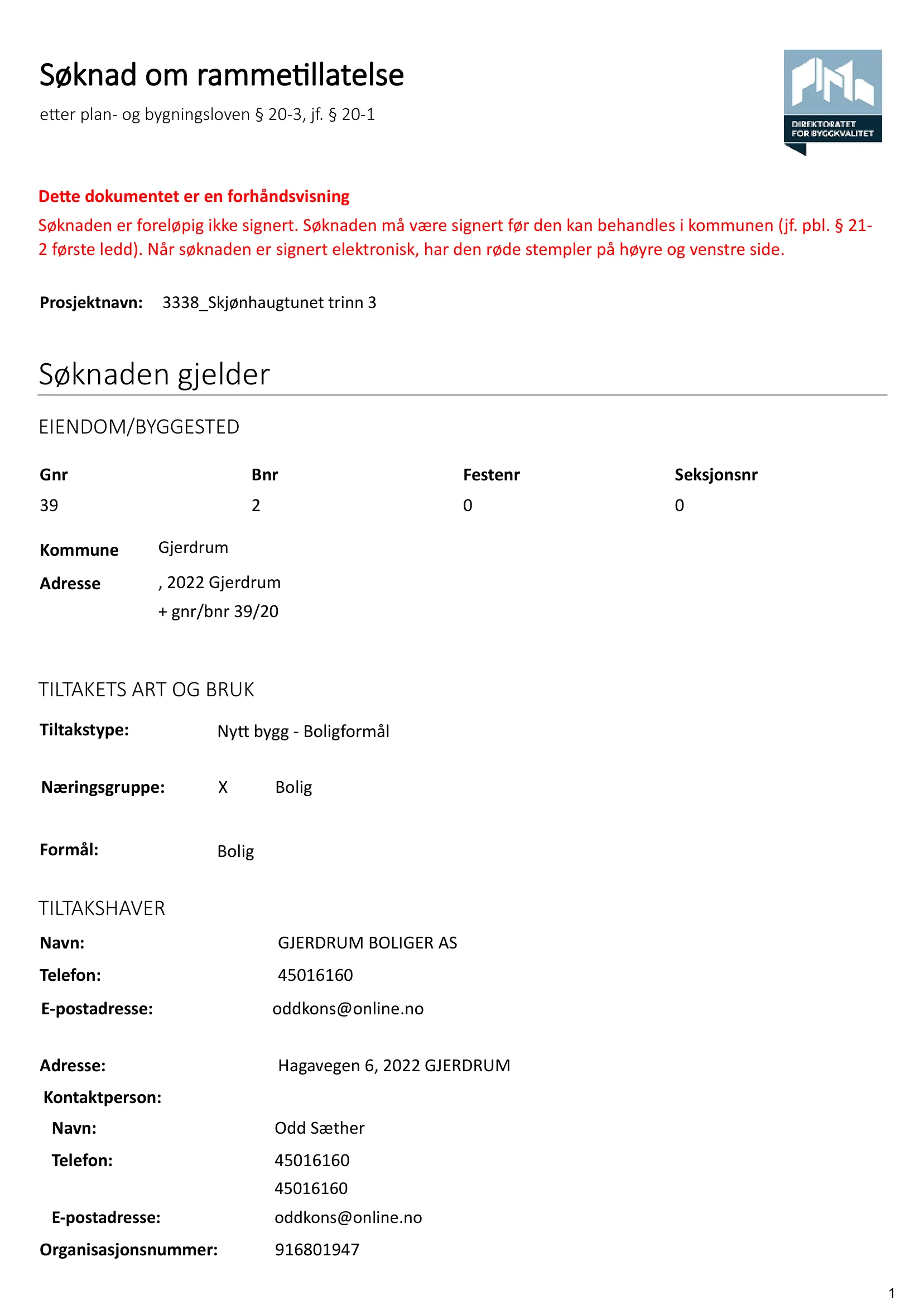 Søknad om rammetillatelse