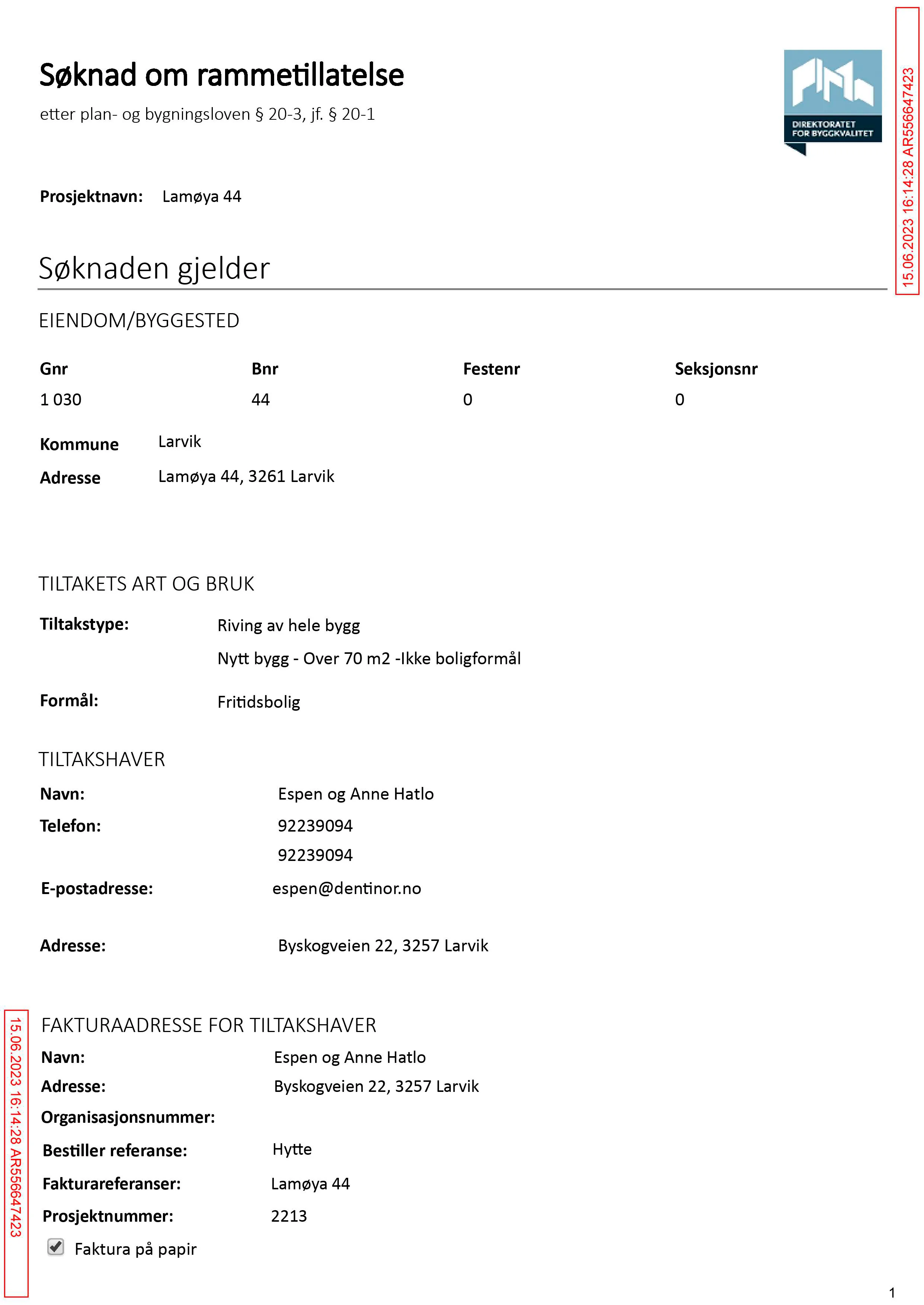 Søknad om rammetillatelse