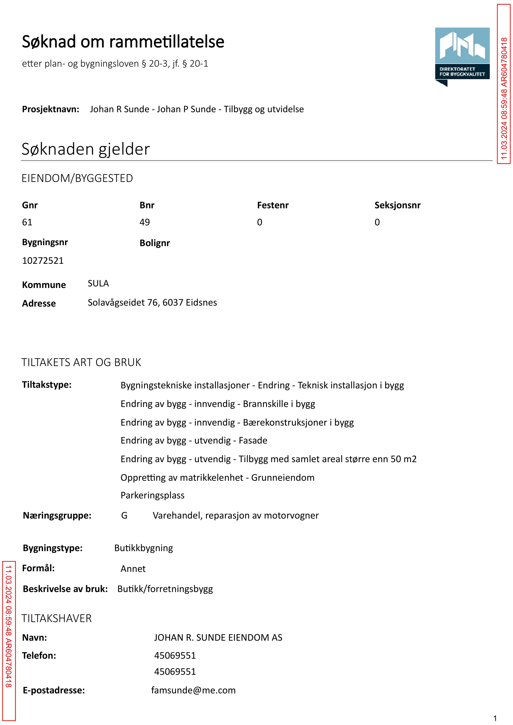 Søknad om rammetillatelse