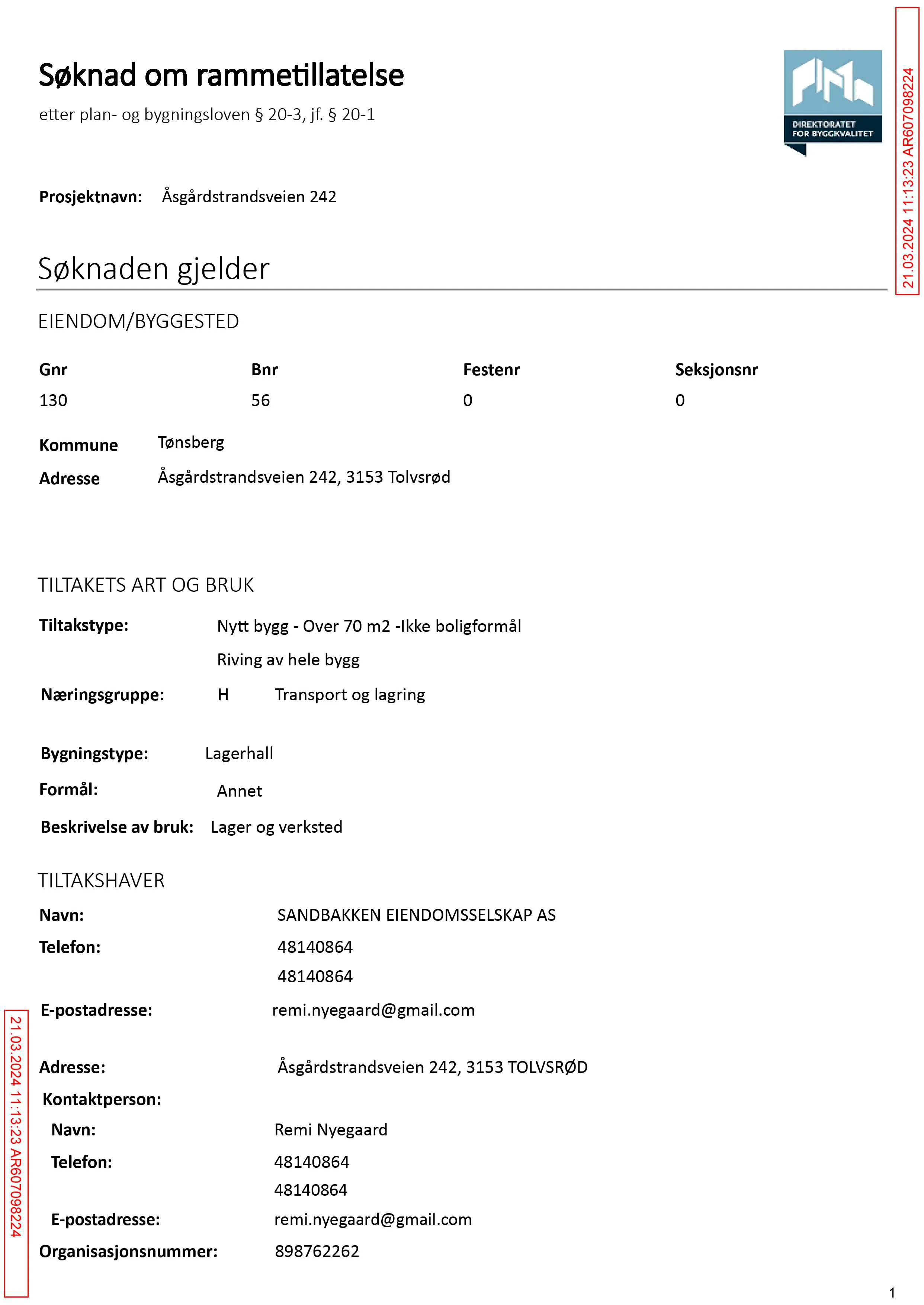 Søknad om rammetillatelse