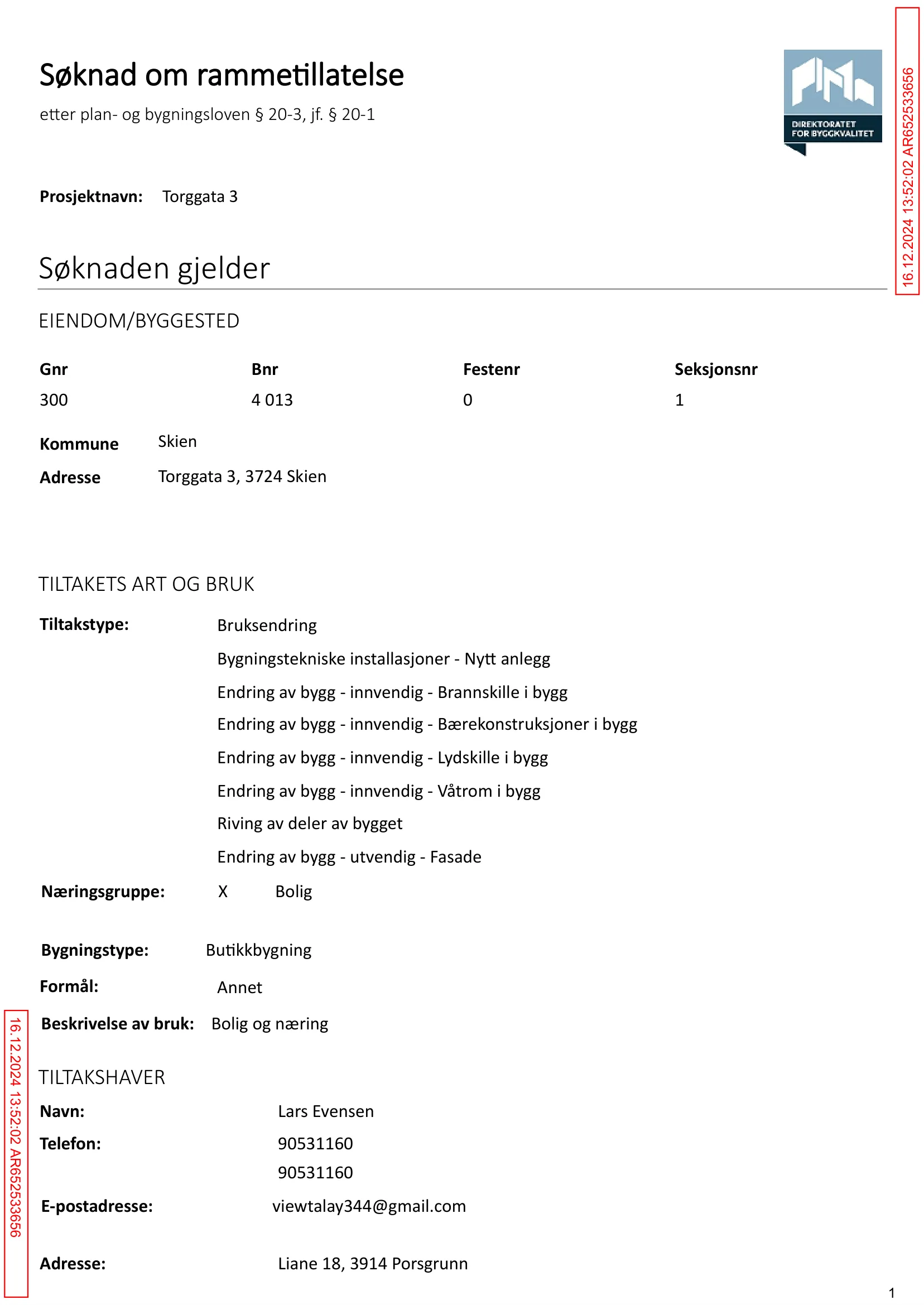 Søknad om rammetillatelse