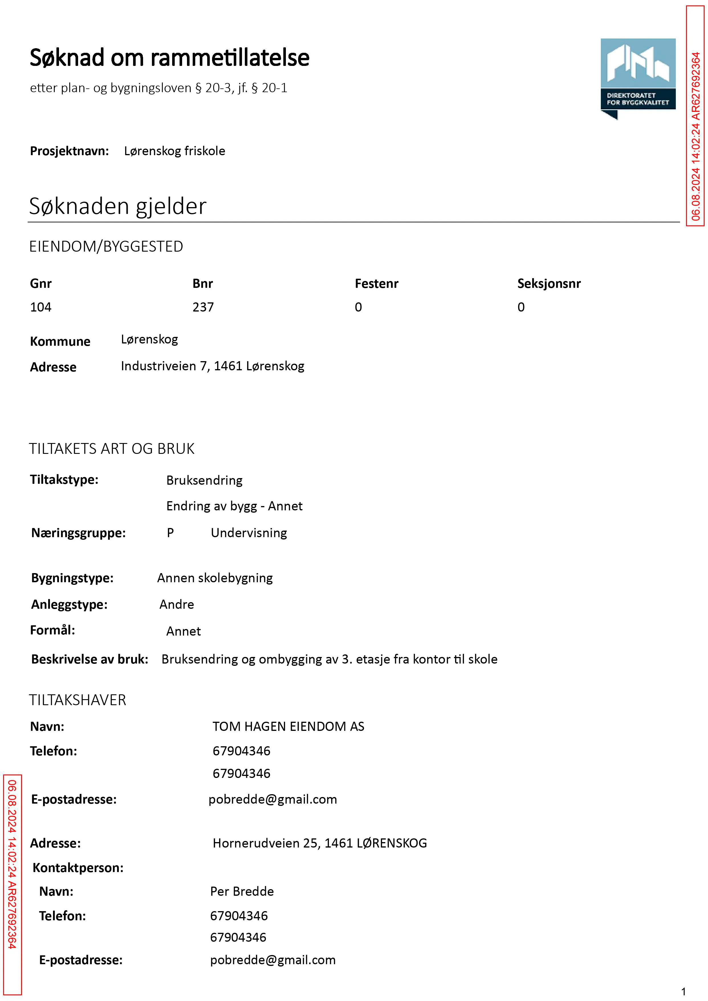 Søknad om rammetillatelse
