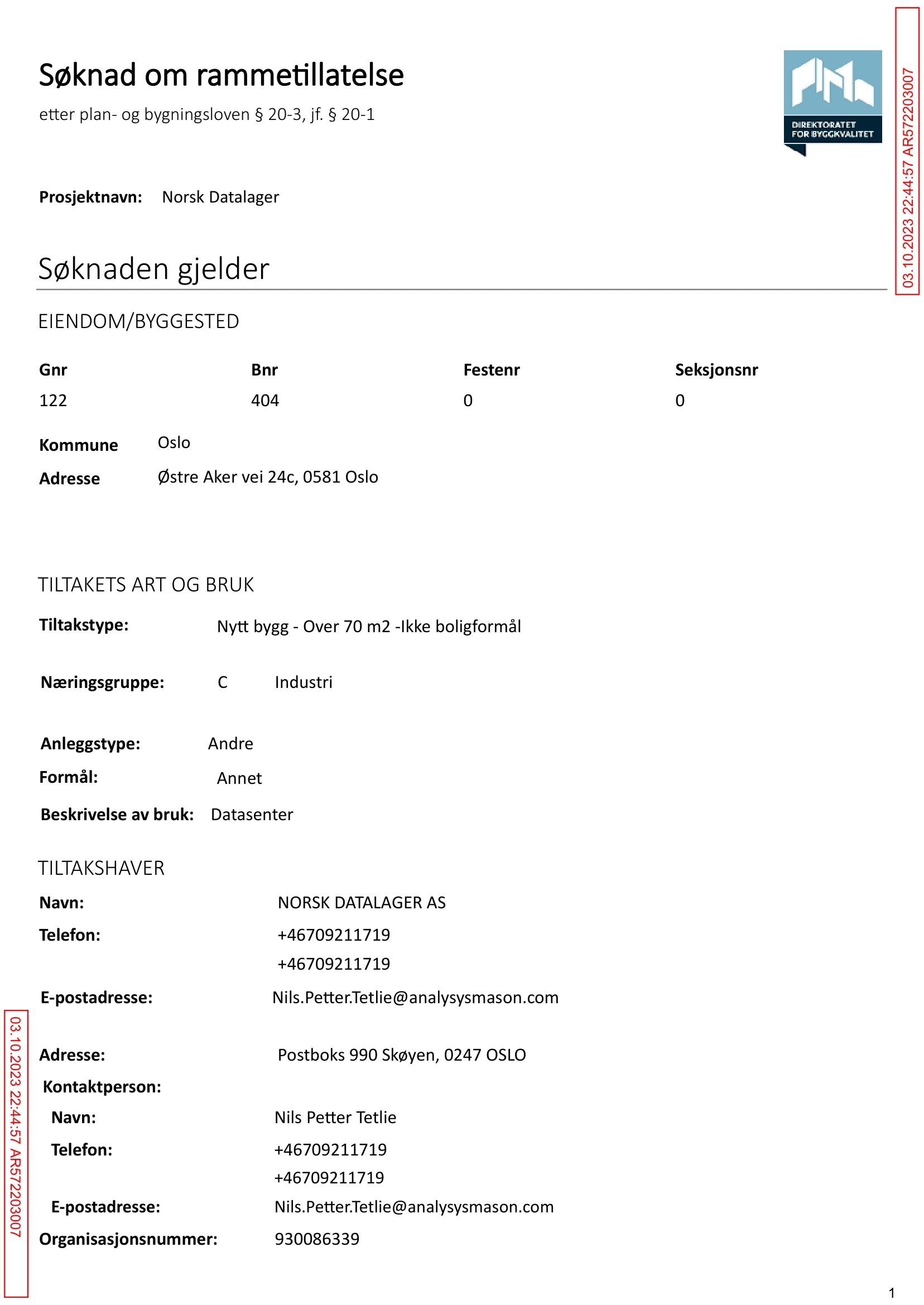 Søknad om rammetillatelse