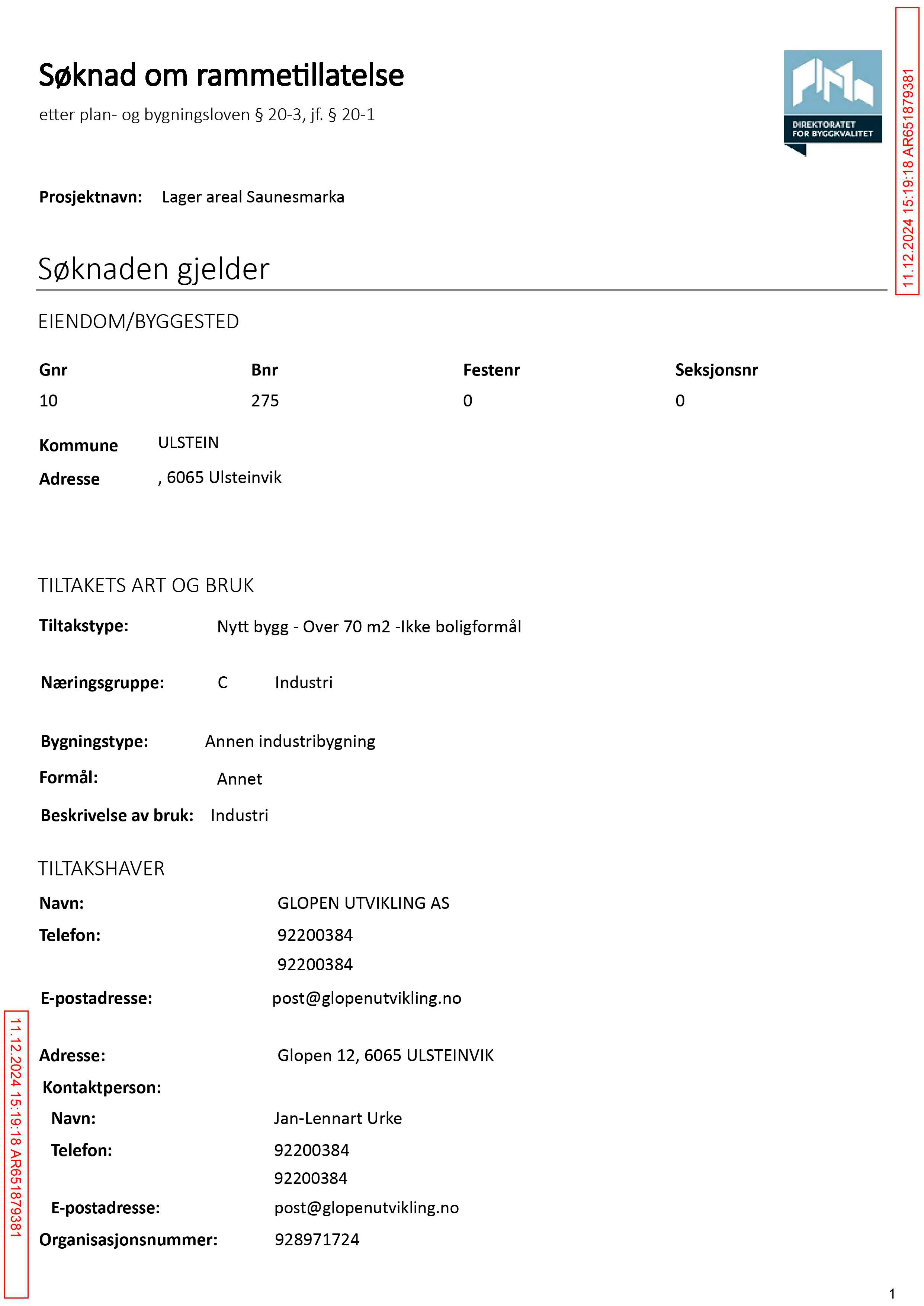 Søknad om rammetillatelse