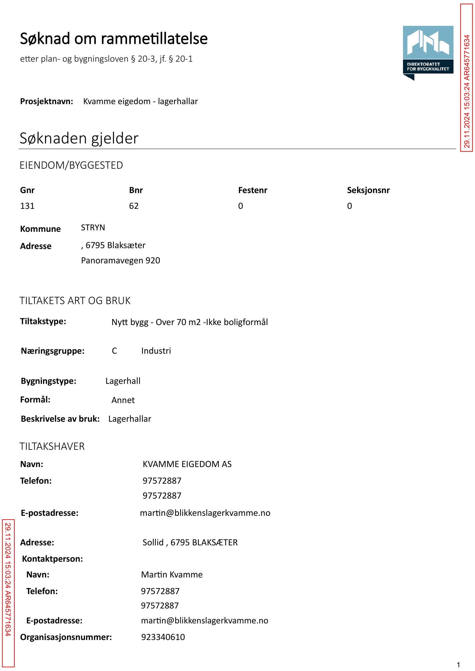 Søknad om rammetillatelse