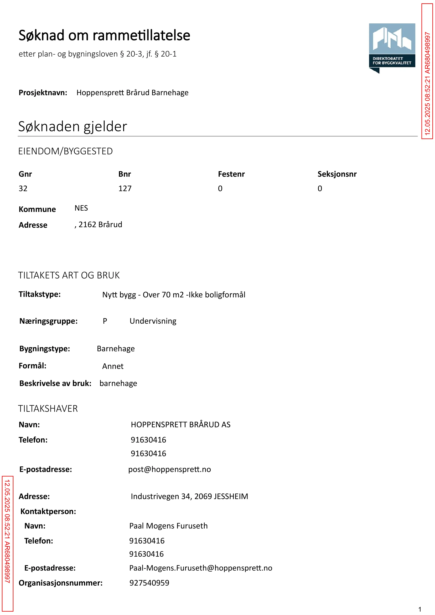 Søknad om rammetillatelse