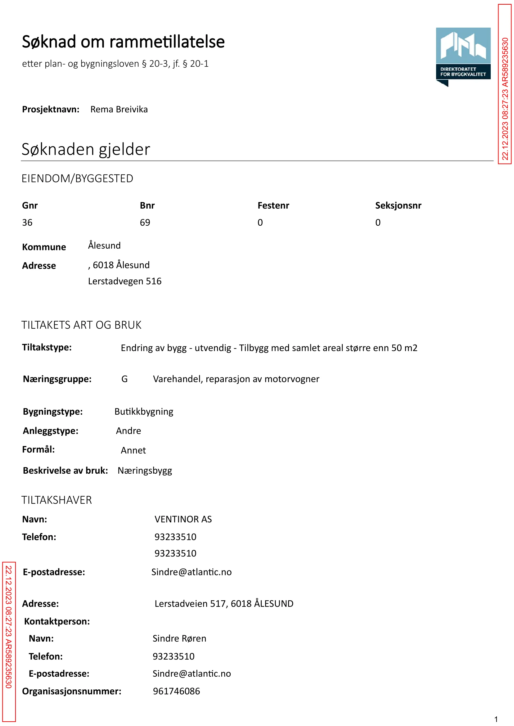 Søknad om rammetillatelse