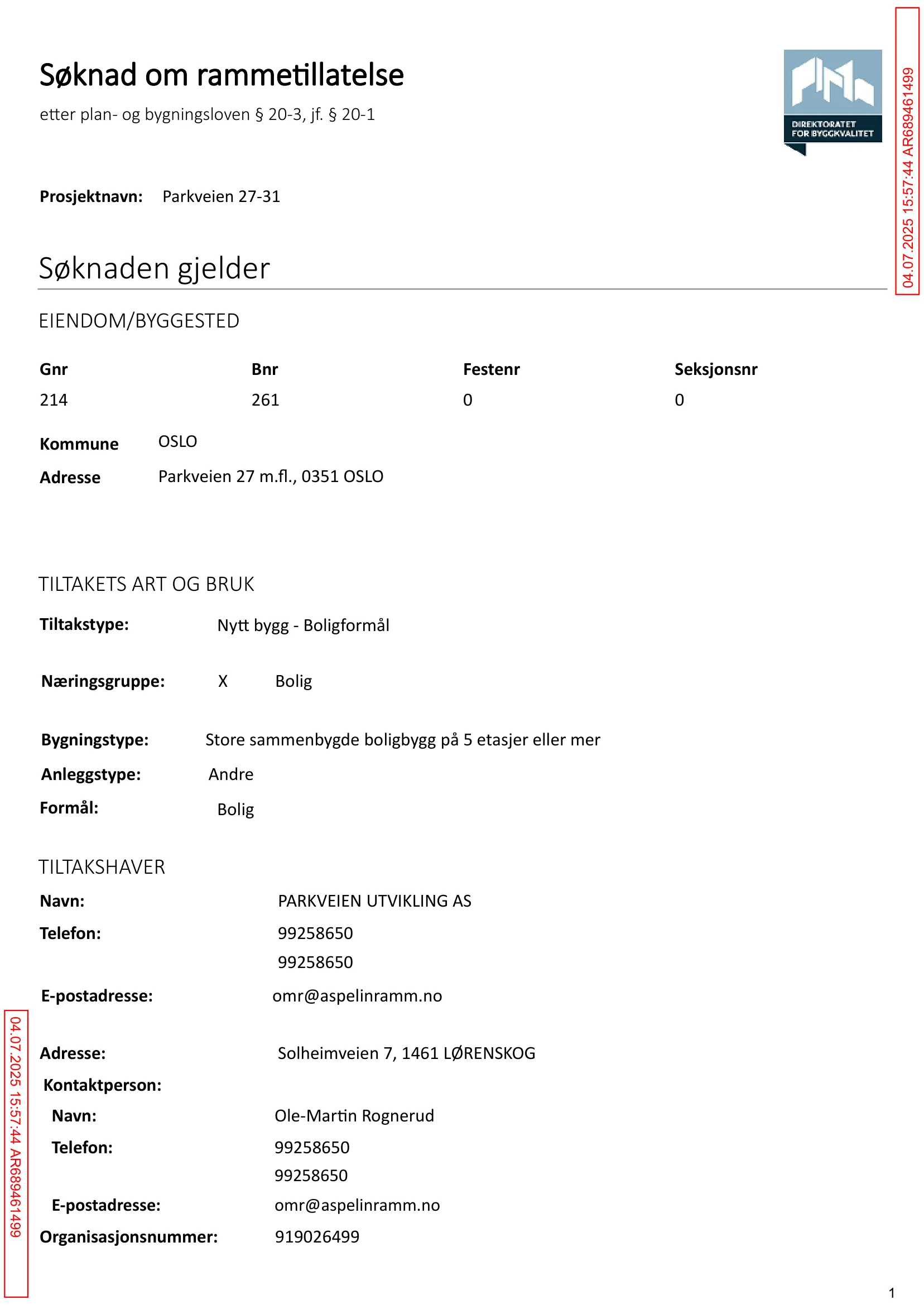 Søknad om rammetillatelse