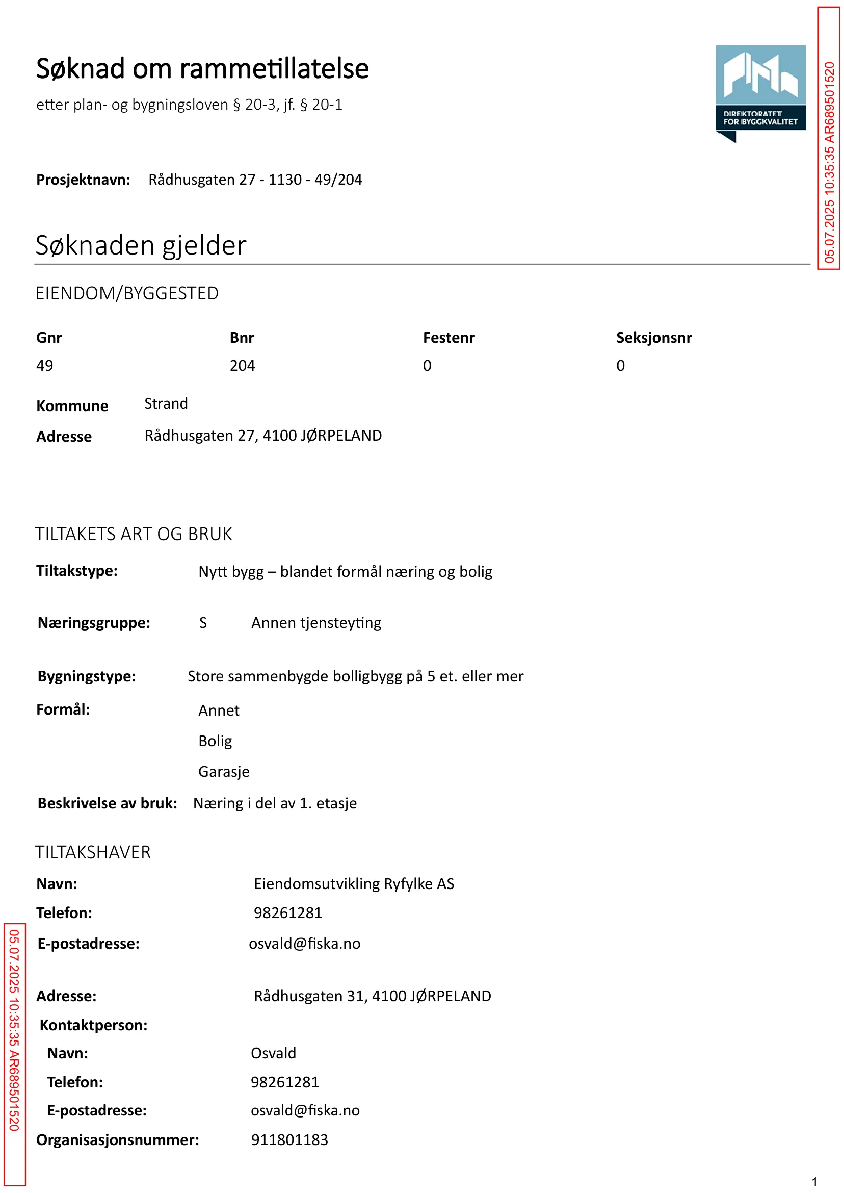 Søknad om rammetillatelse