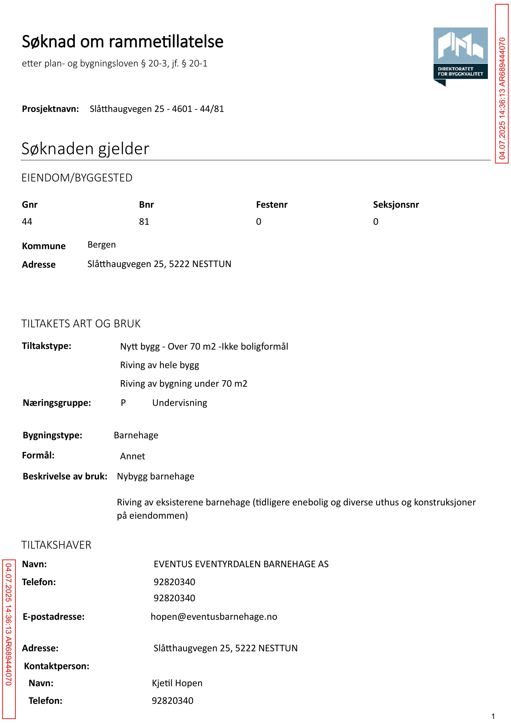 Søknad om rammetillatelse