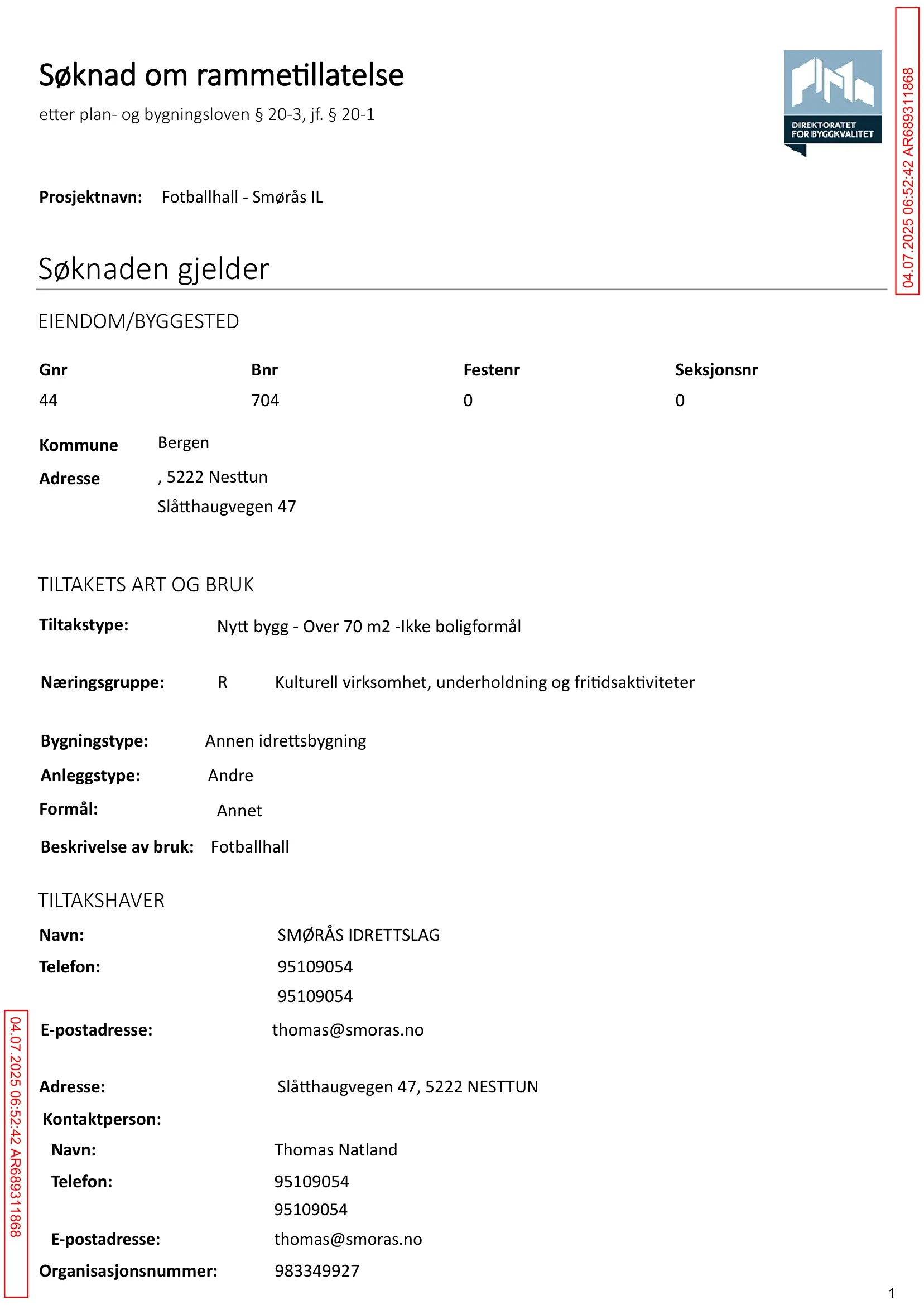Søknad om rammetillatelse