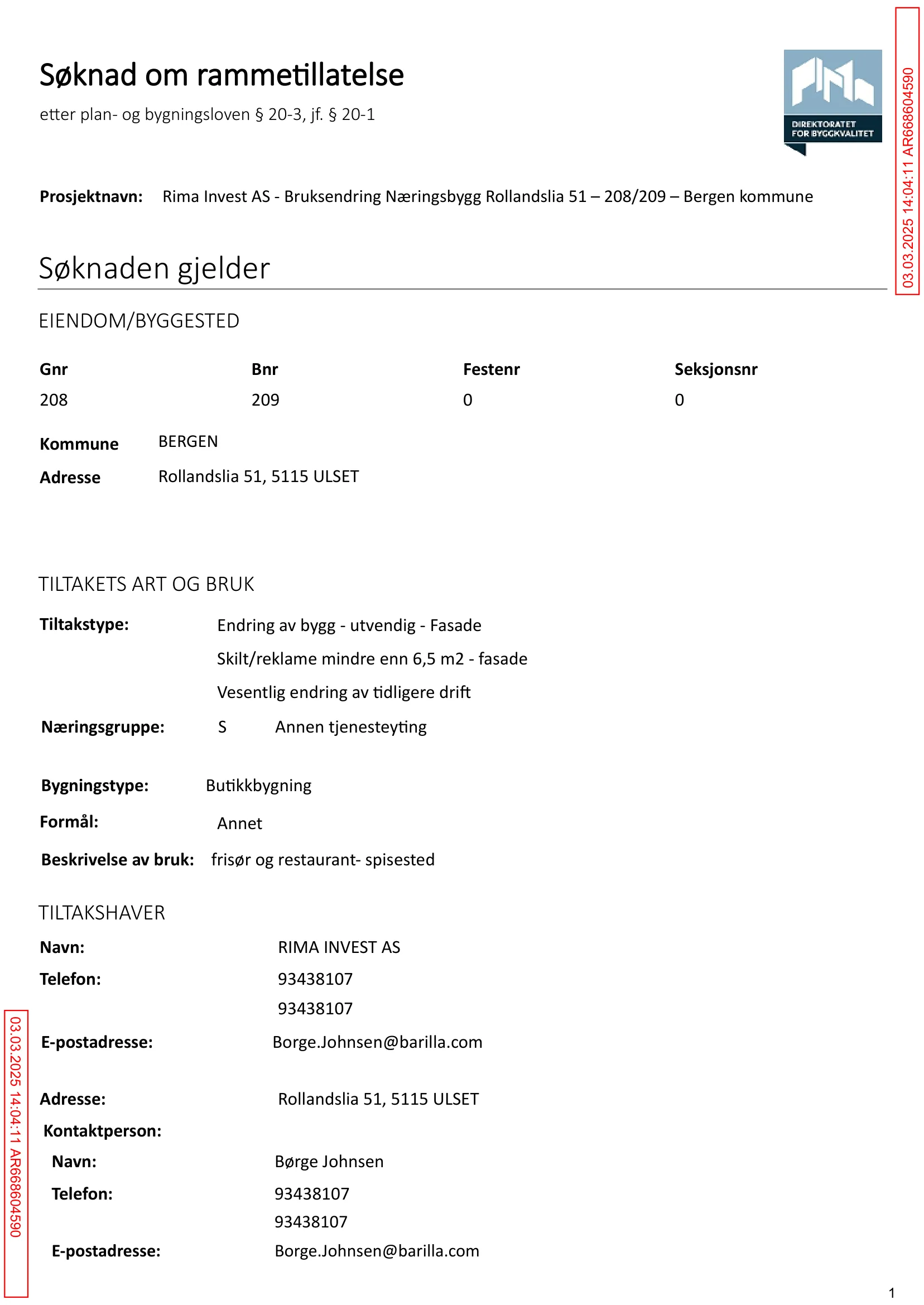 Søknad om rammetillatelse