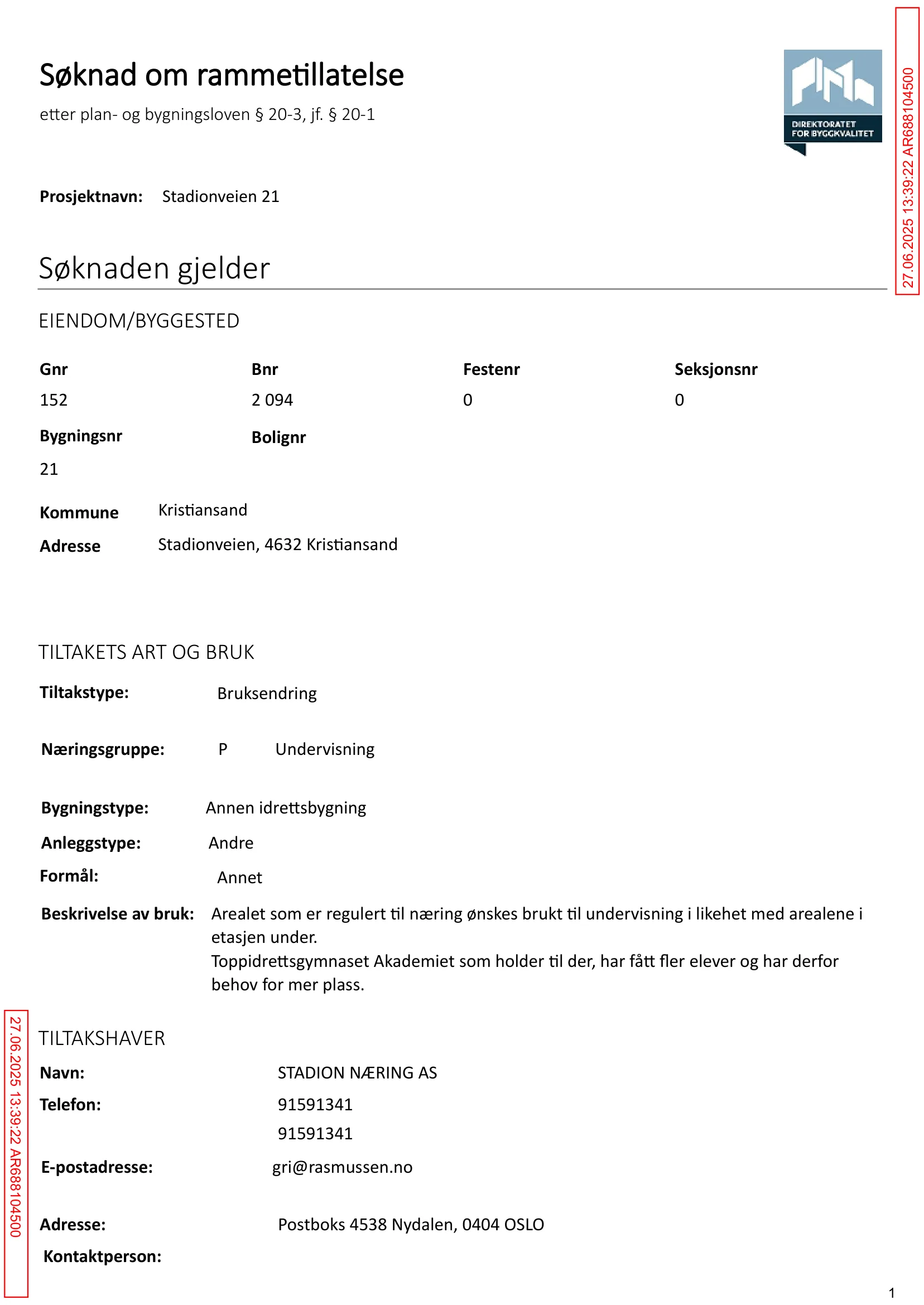 Søknad om rammetillatelse