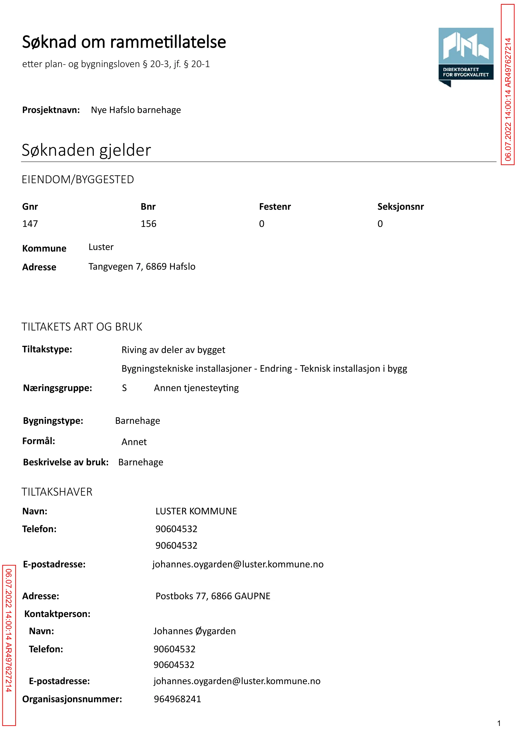 Søknad om rammetillatelse