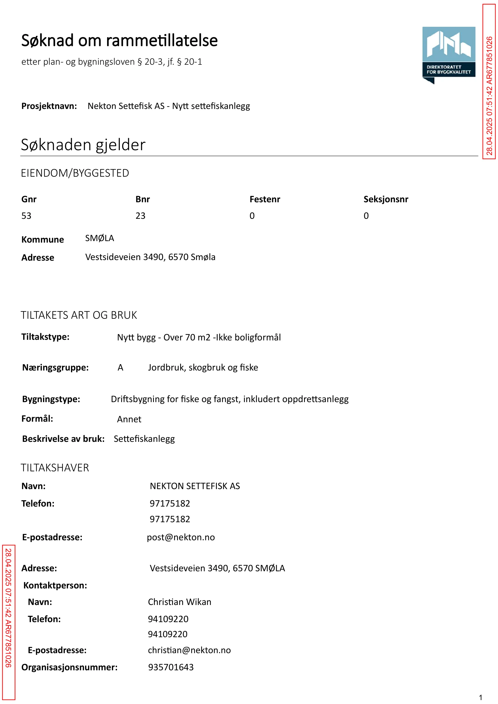 Søknad om rammetillatelse