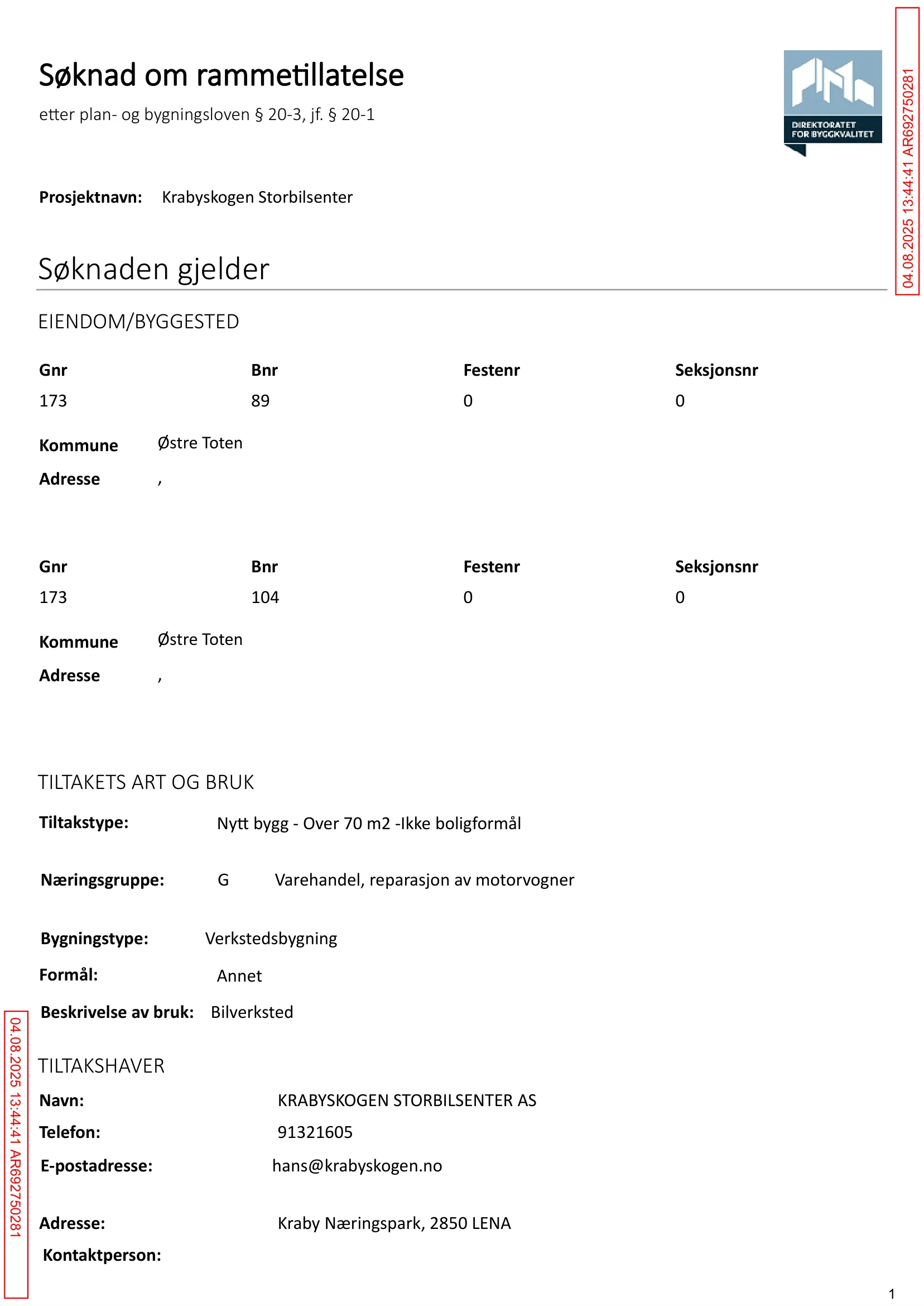 Søknad om rammetillatelse