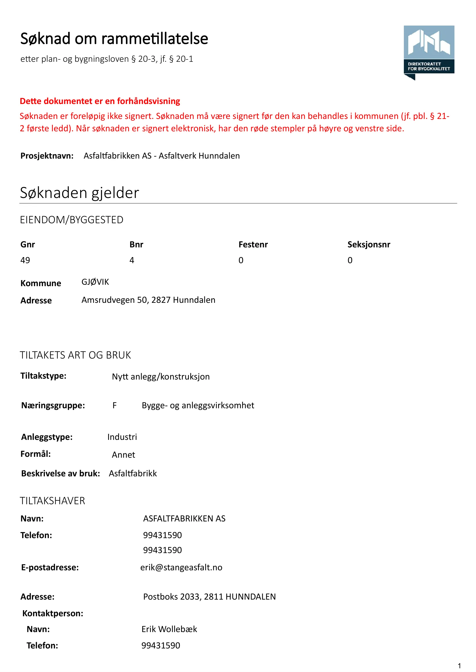 Søknad om rammetillatelse