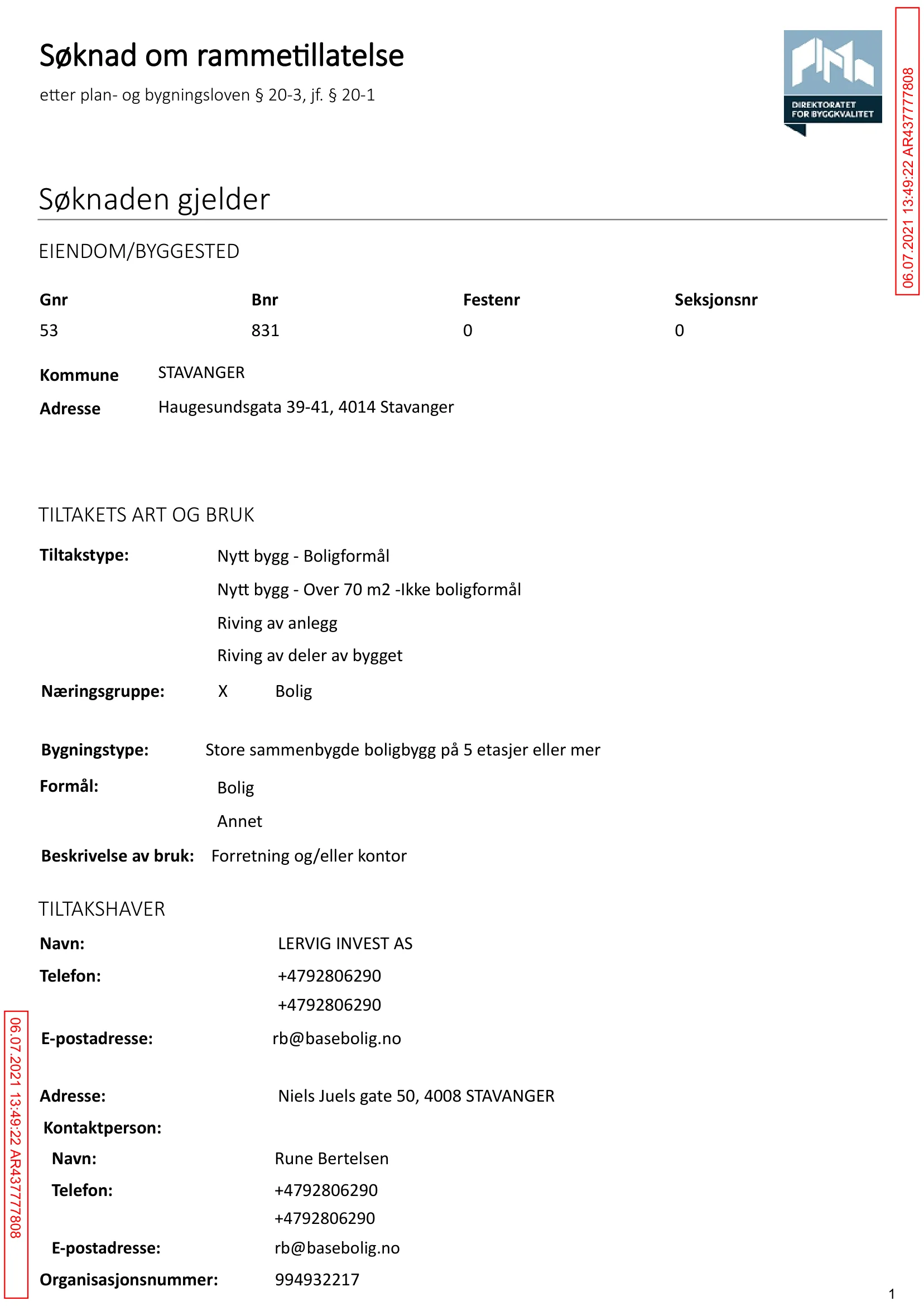 Søknad om rammetillatelse