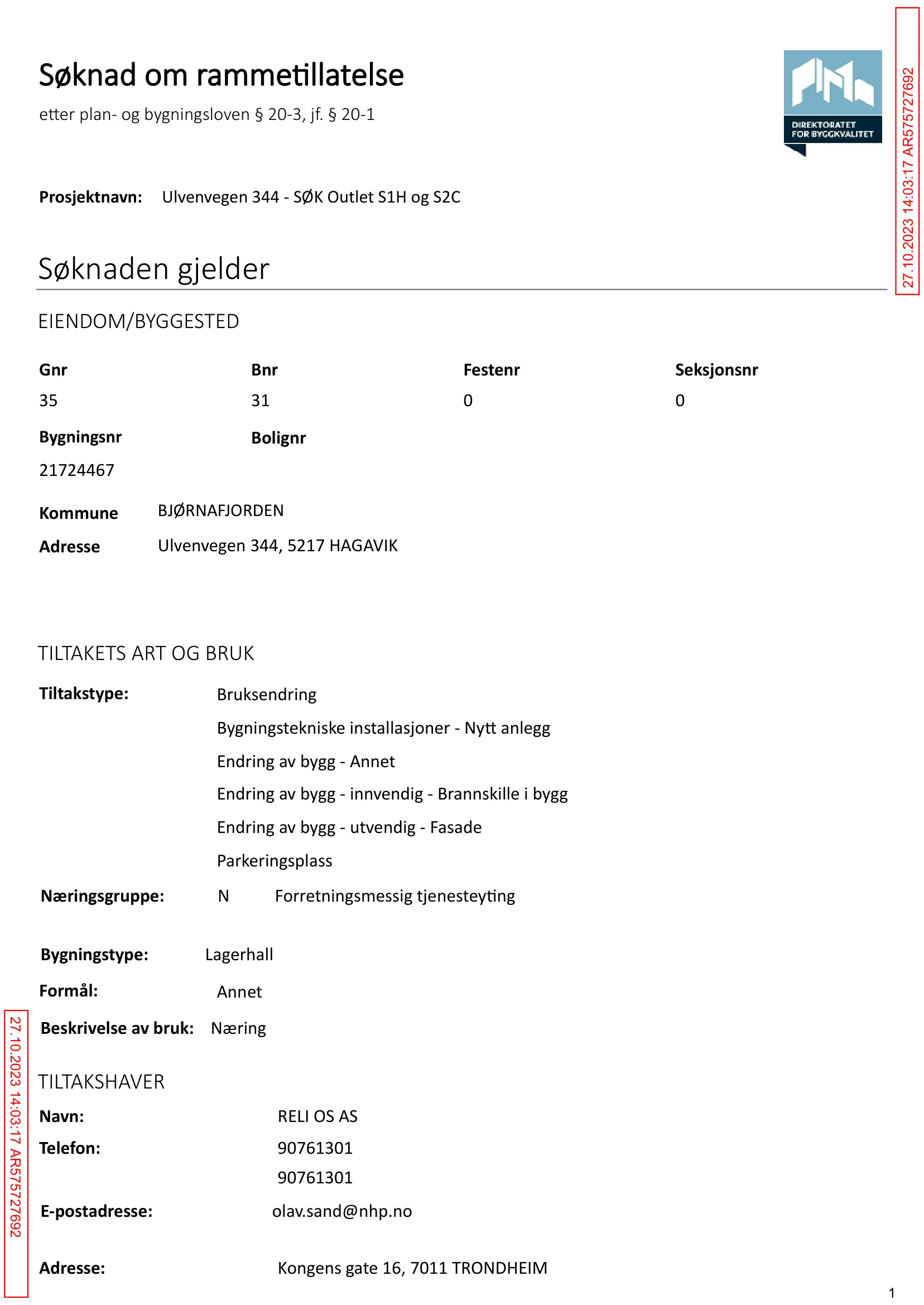 Søknad om rammetillatelse