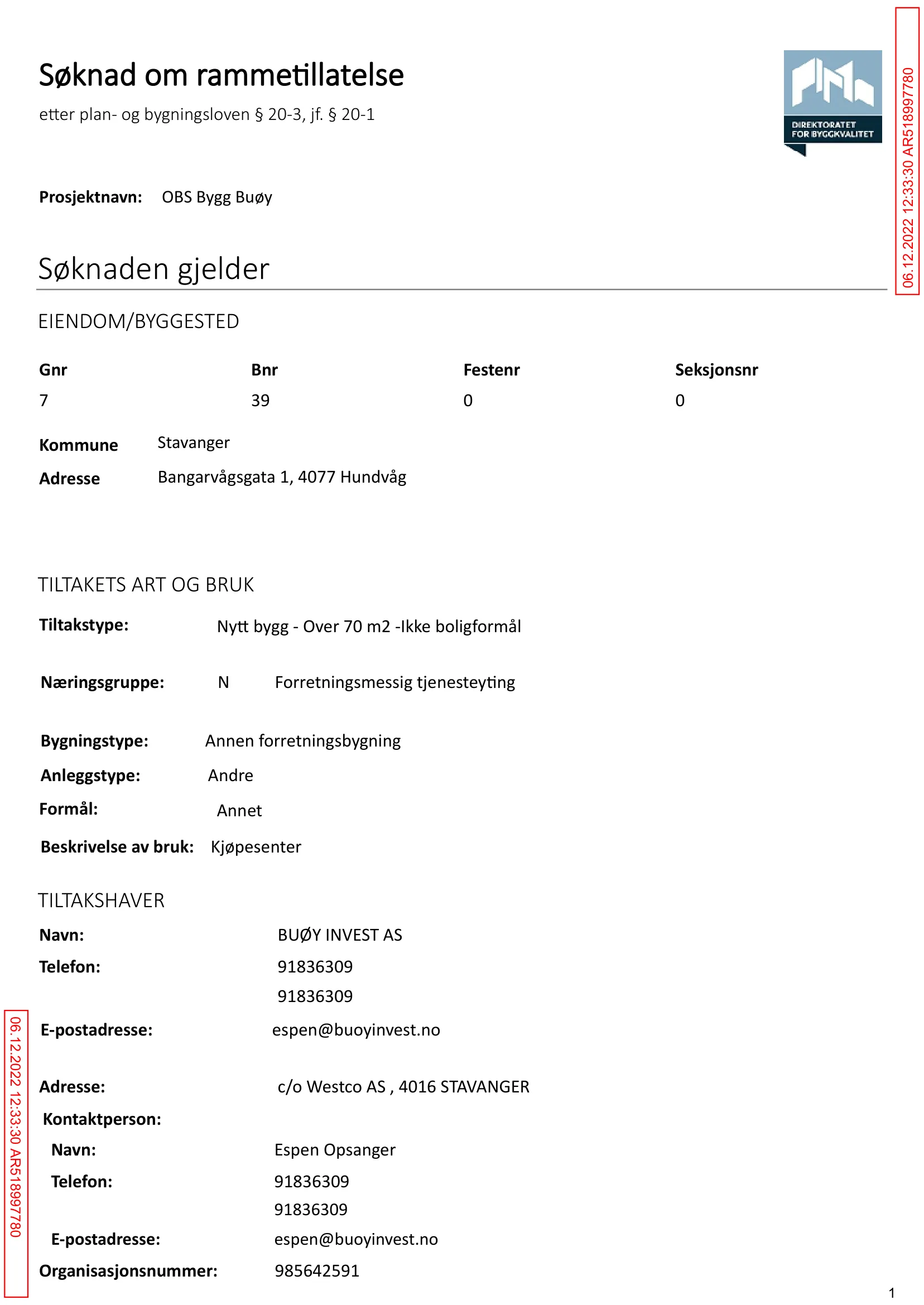 Søknad om rammetillatelse