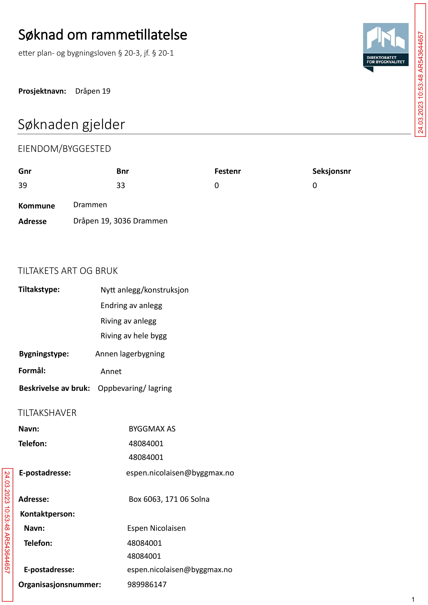 Søknad om rammetillatelse