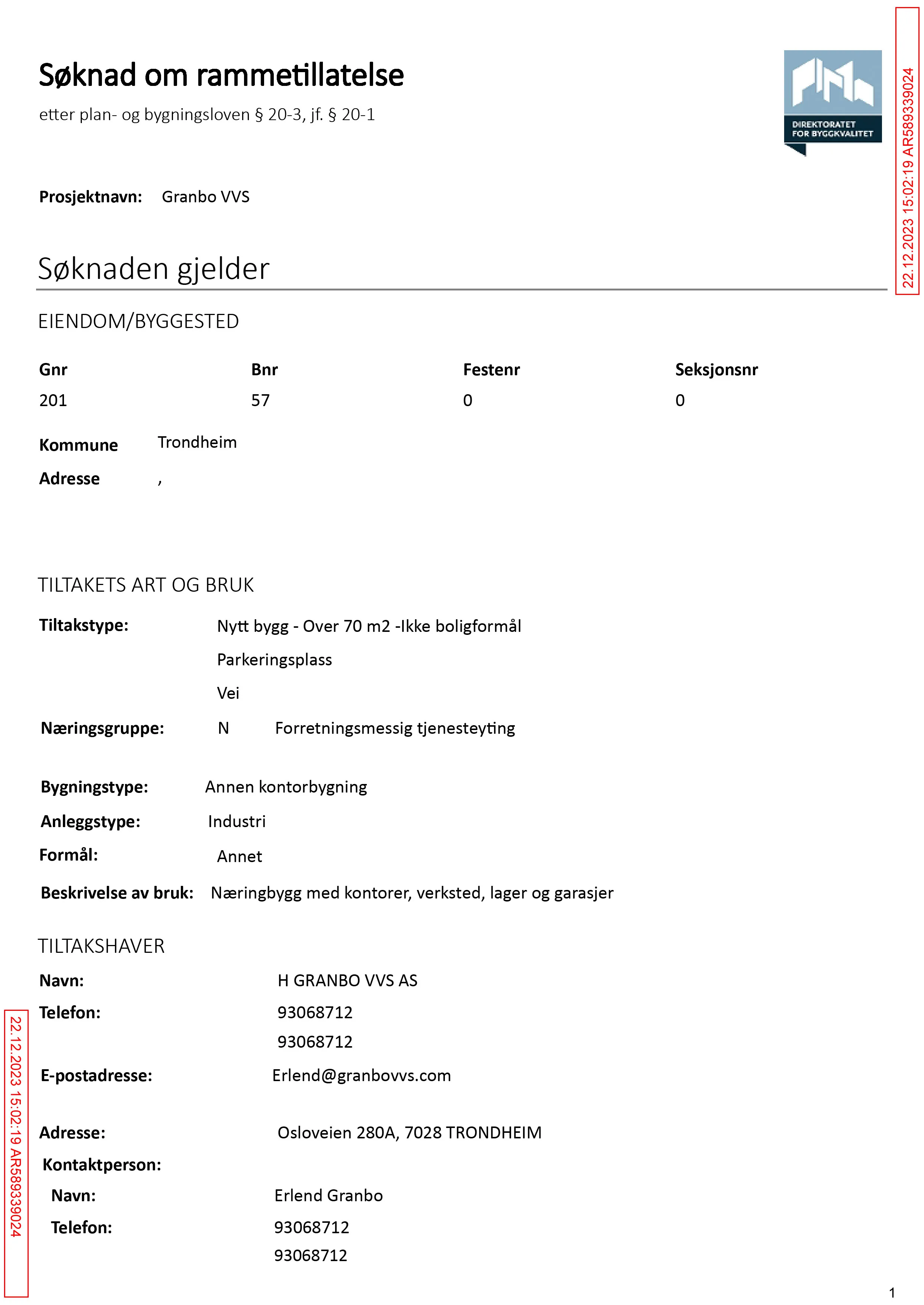 Søknad om rammetillatelse