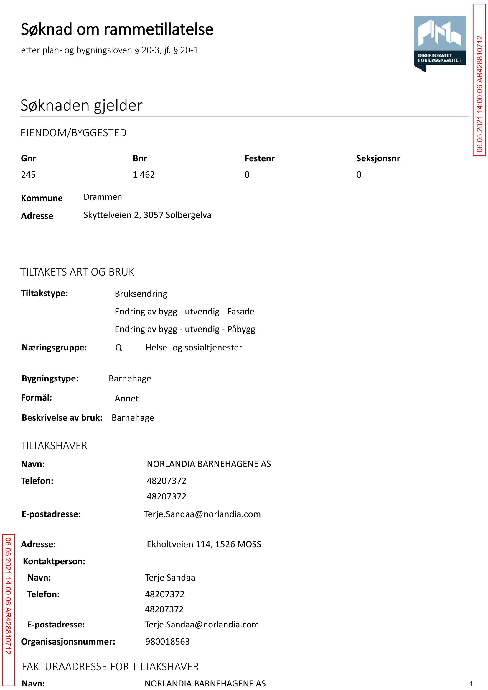 Søknad om rammetillatelse
