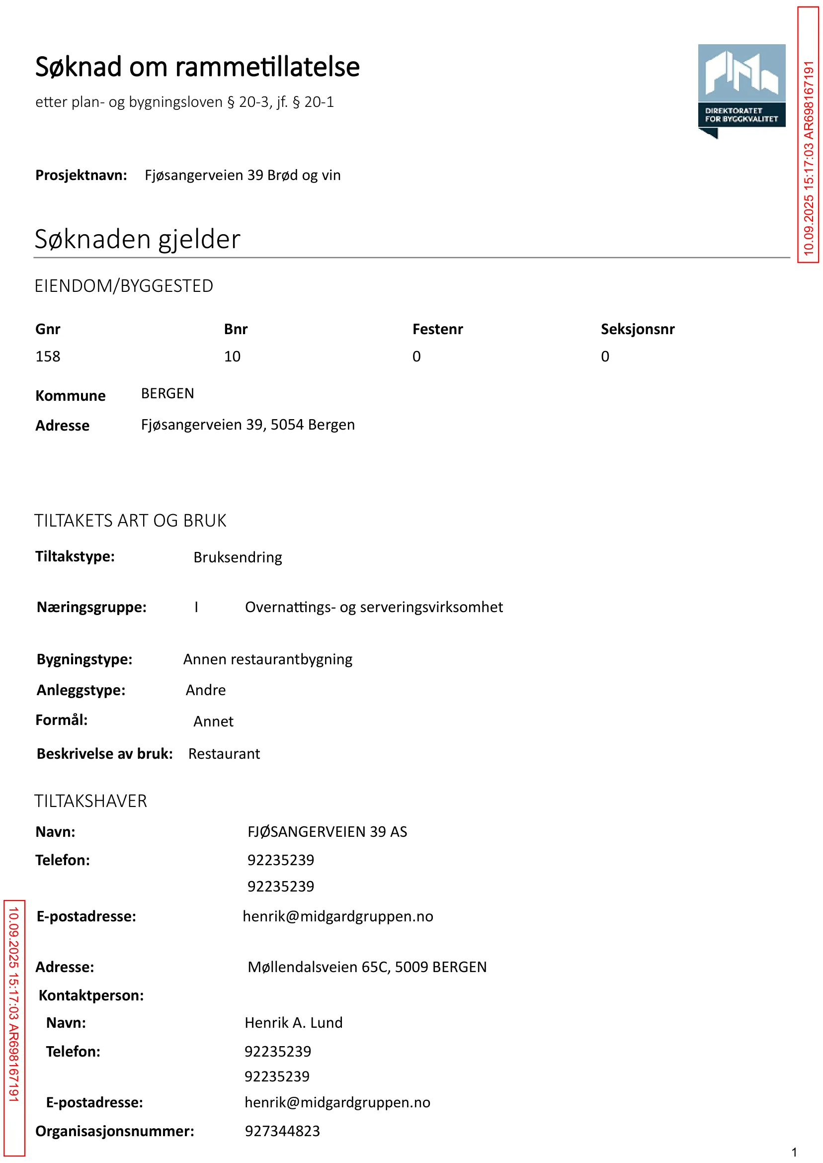 Søknad om rammetillatelse