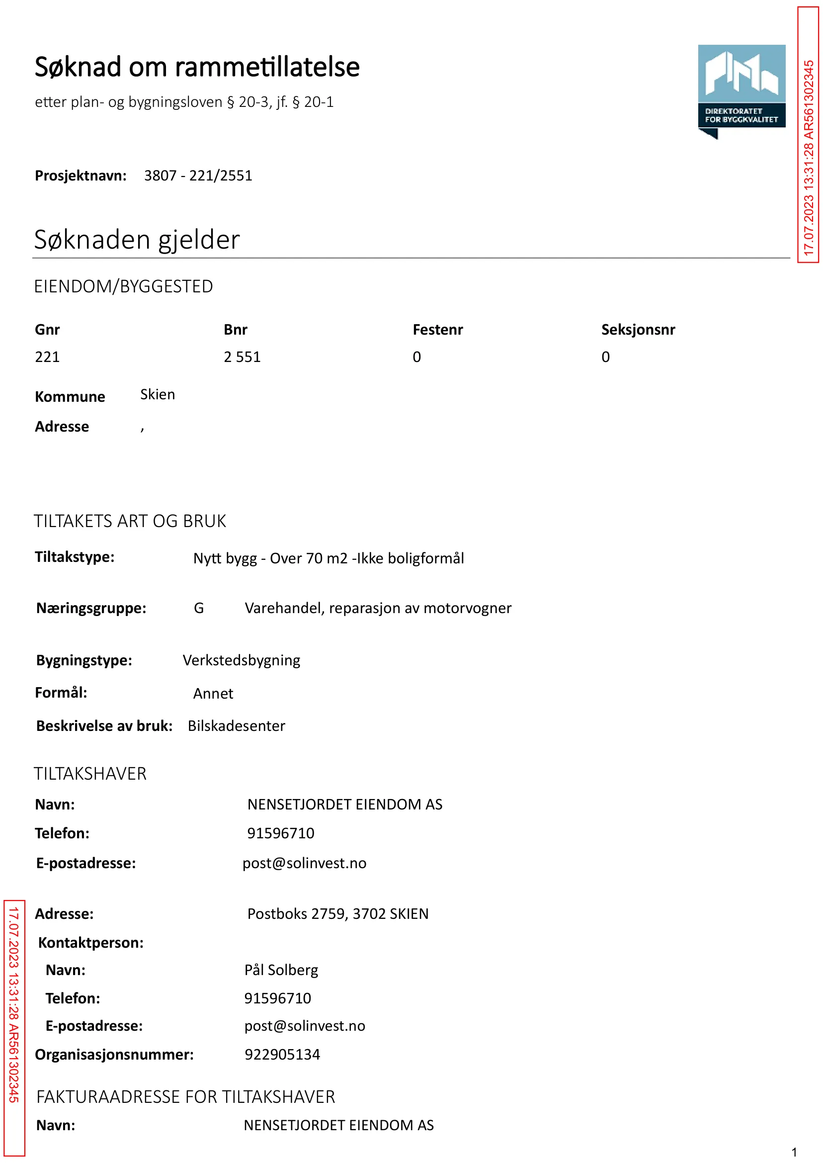 Søknad om rammetillatelse