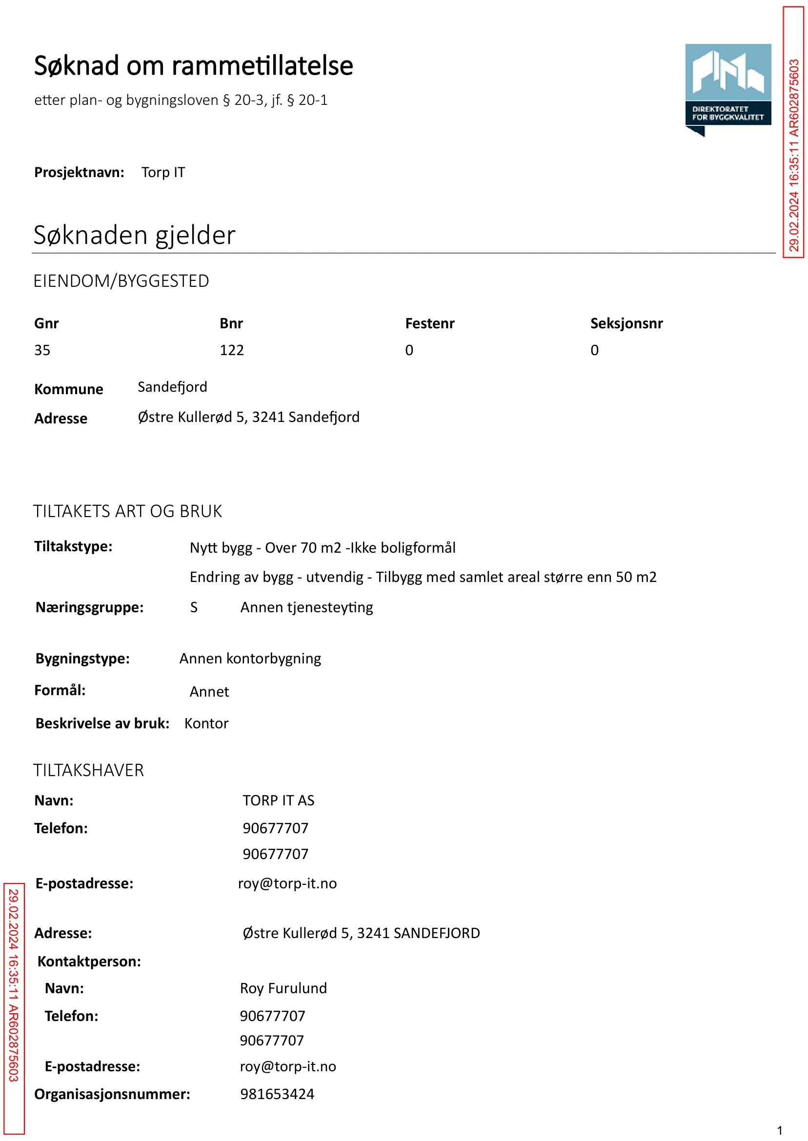 Søknad om rammetillatelse