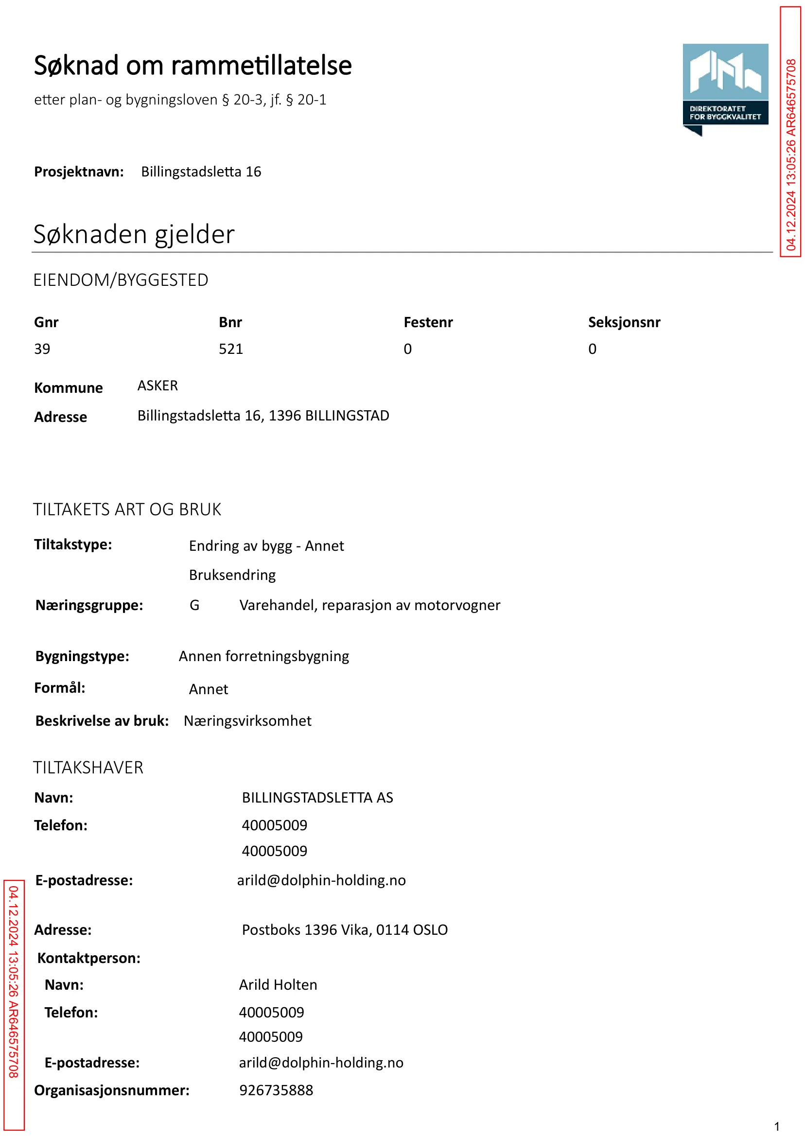Søknad om rammetillatelse