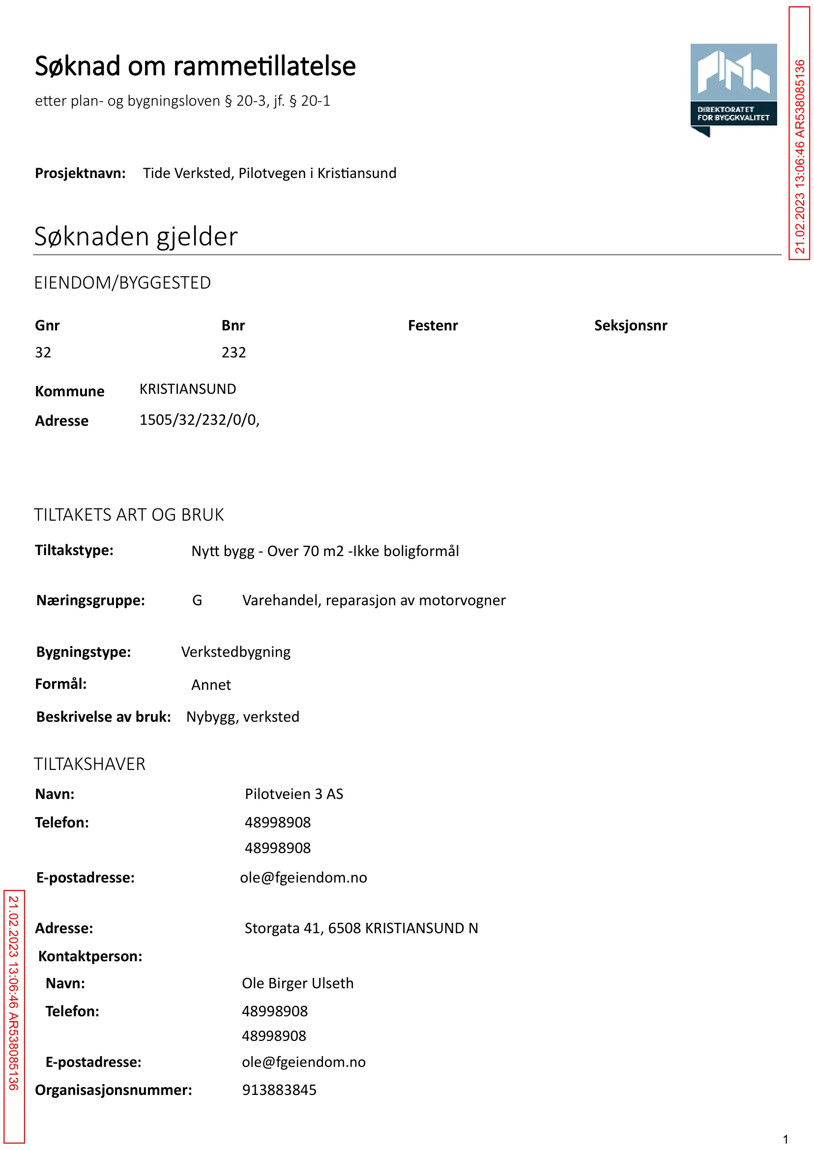Søknad om rammetillatelse