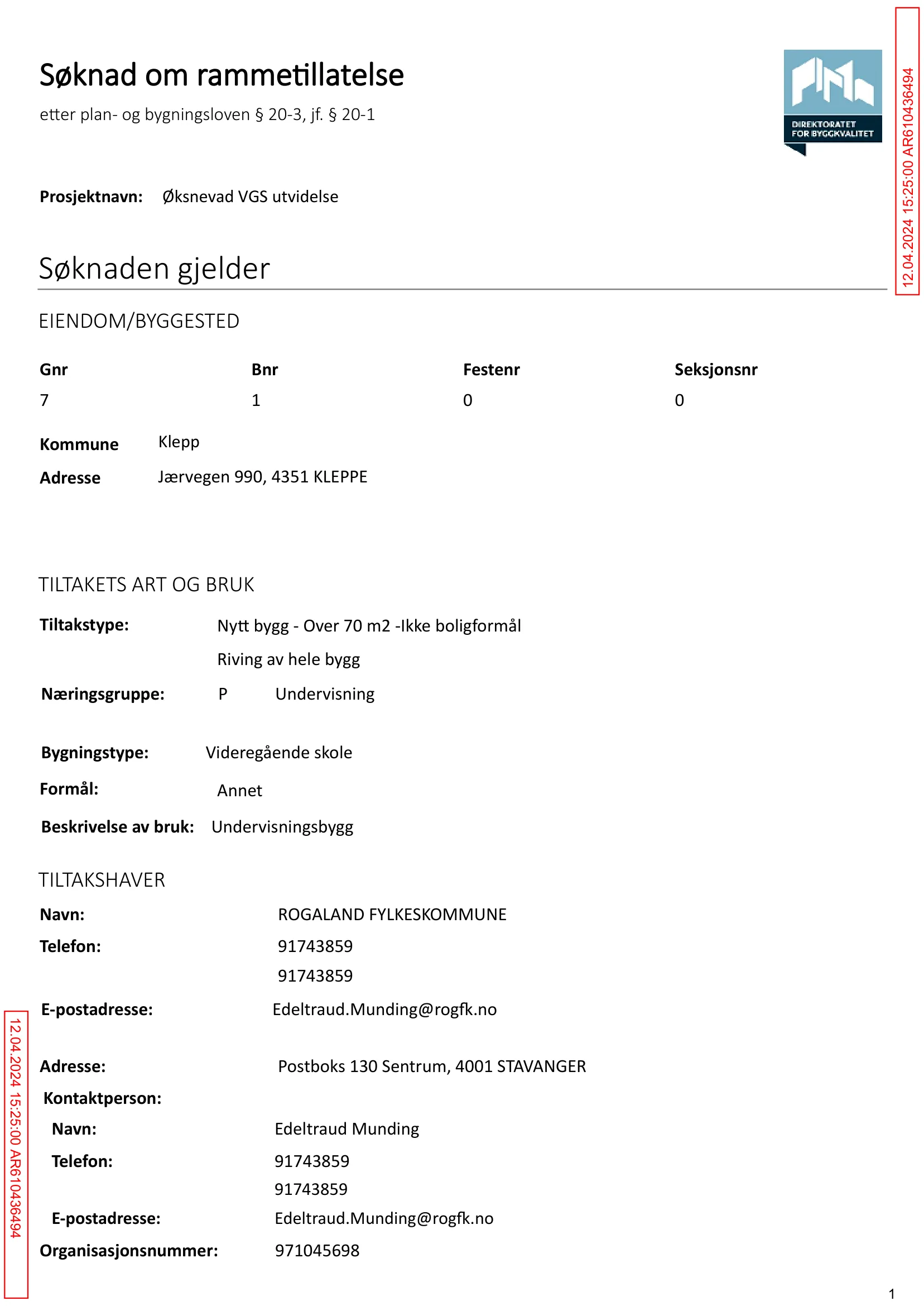 Søknad om rammetillatelse
