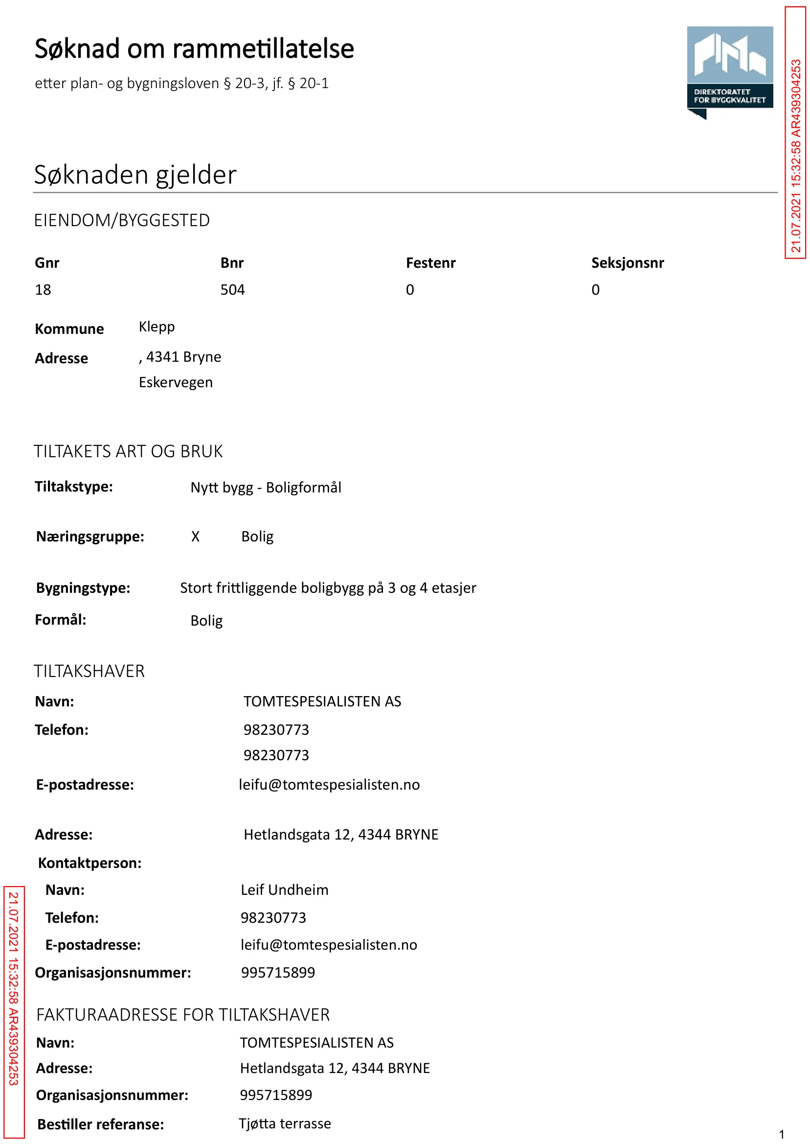 Søknad om rammetillatelse