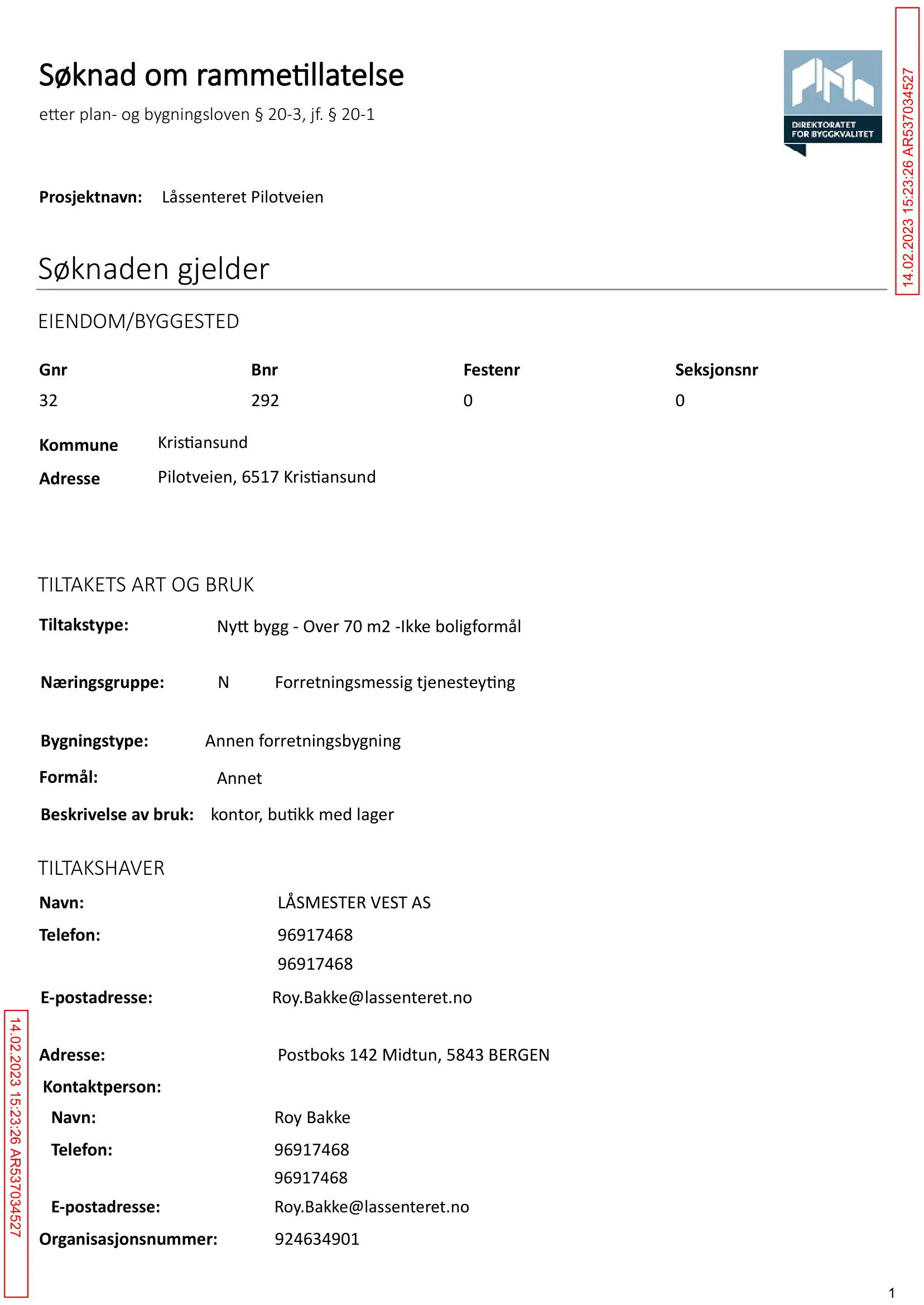 Søknad om rammetillatelse