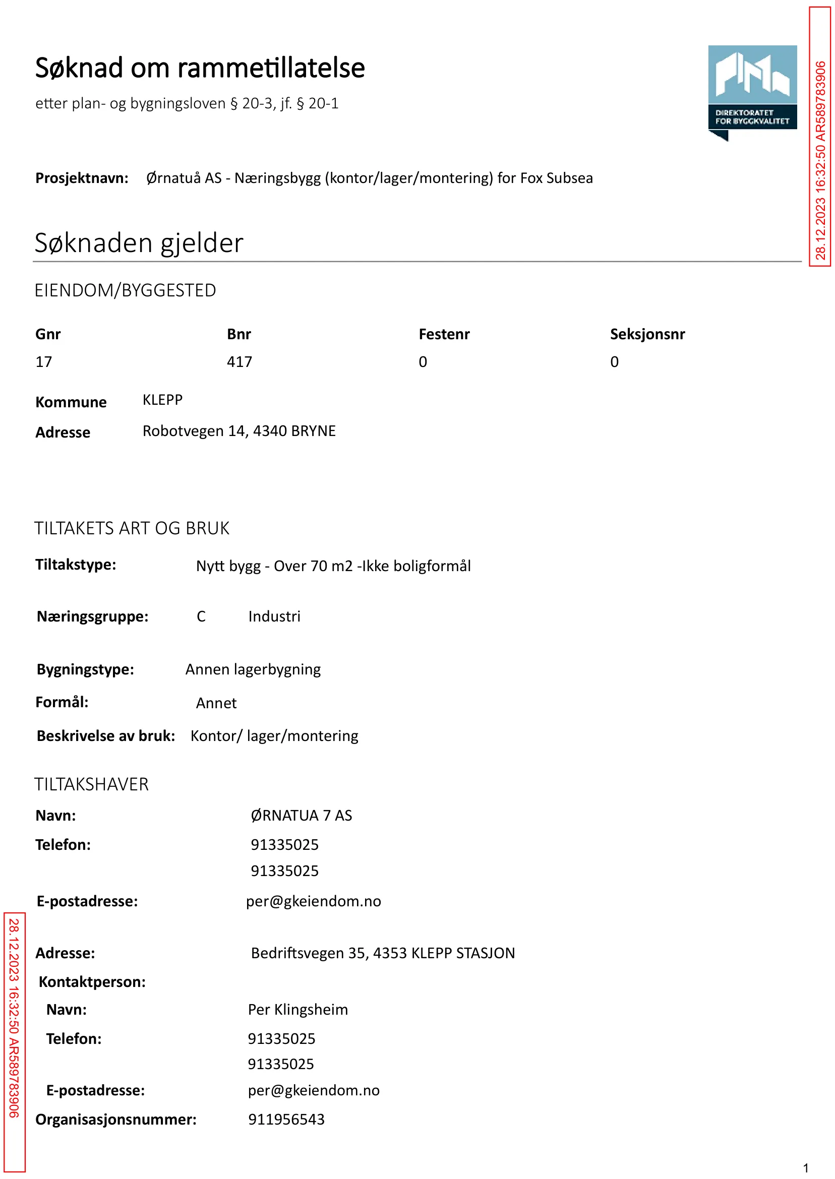 Søknad om rammetillatelse