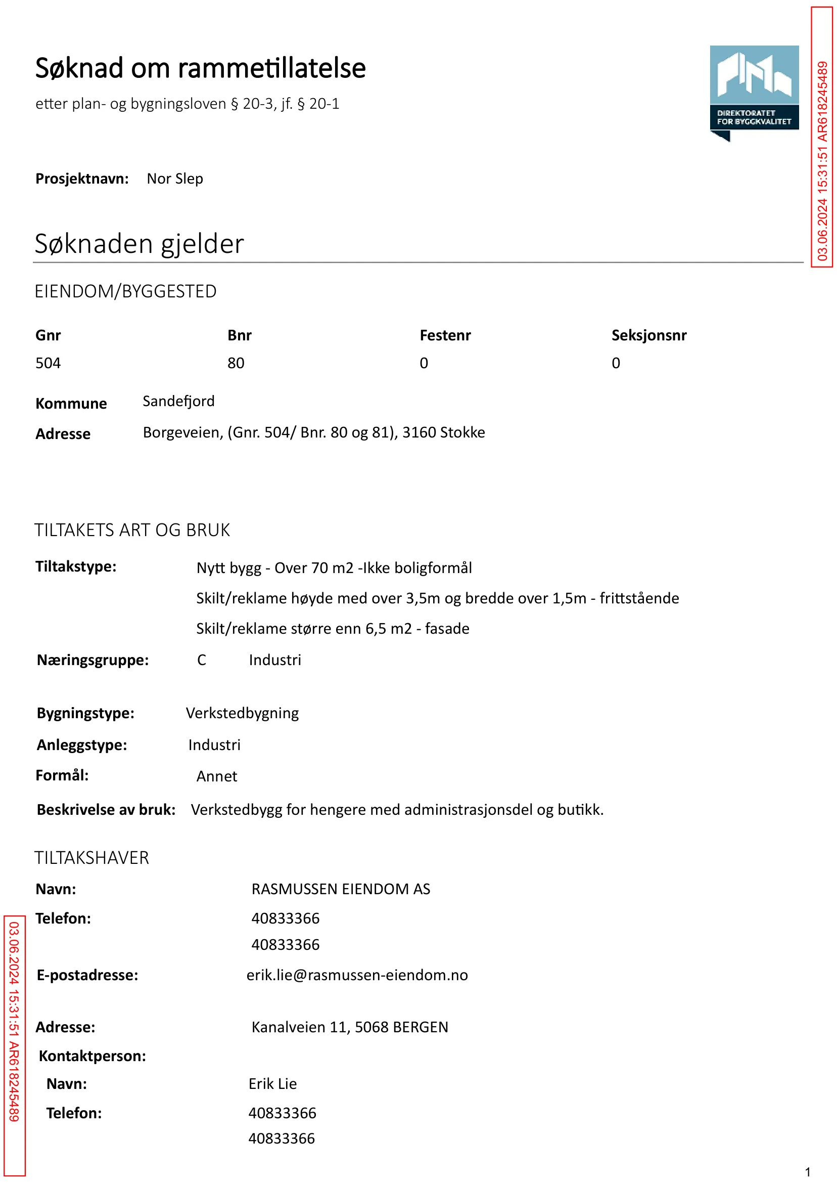 Søknad om rammetillatelse
