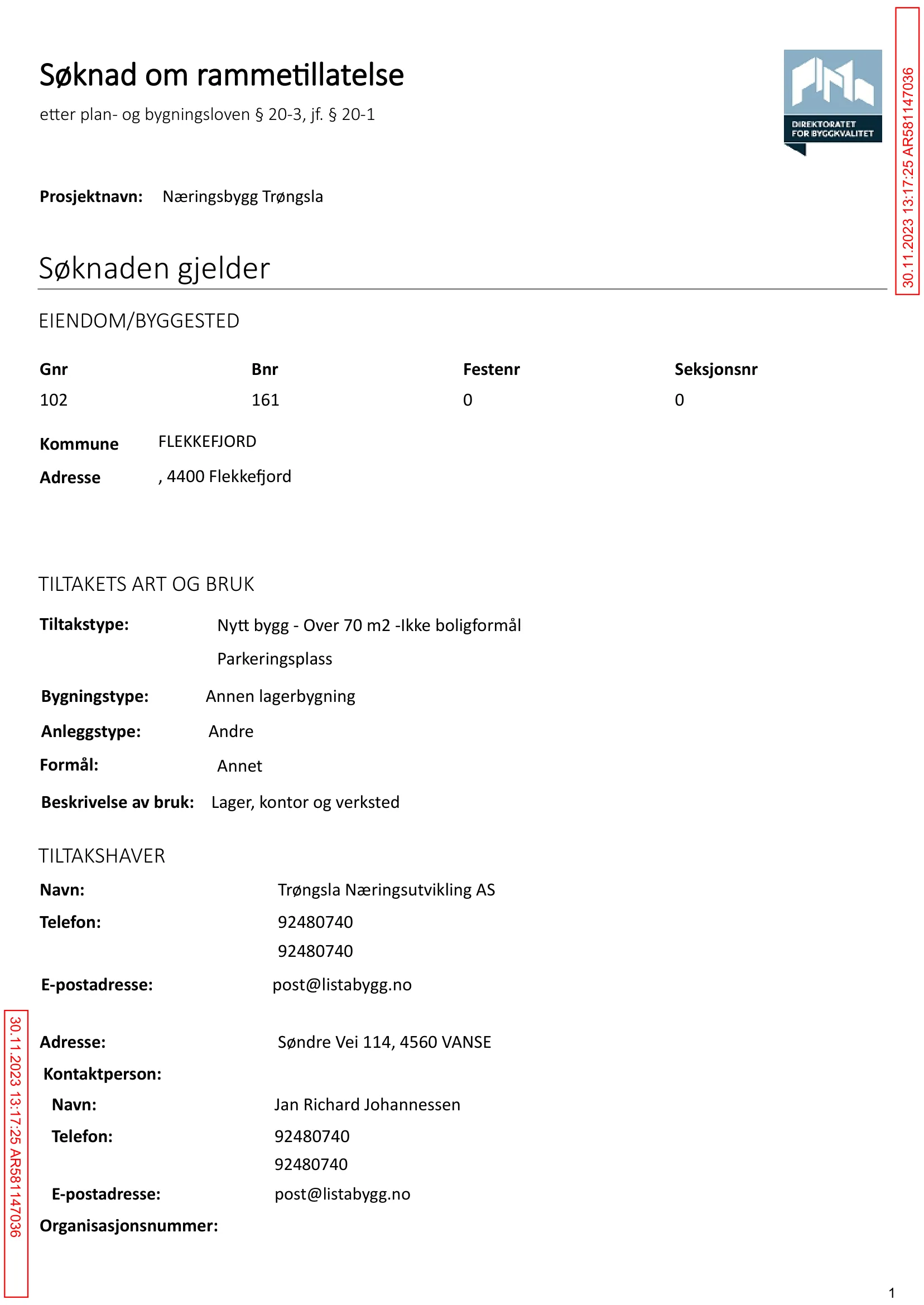 Søknad om rammetillatelse