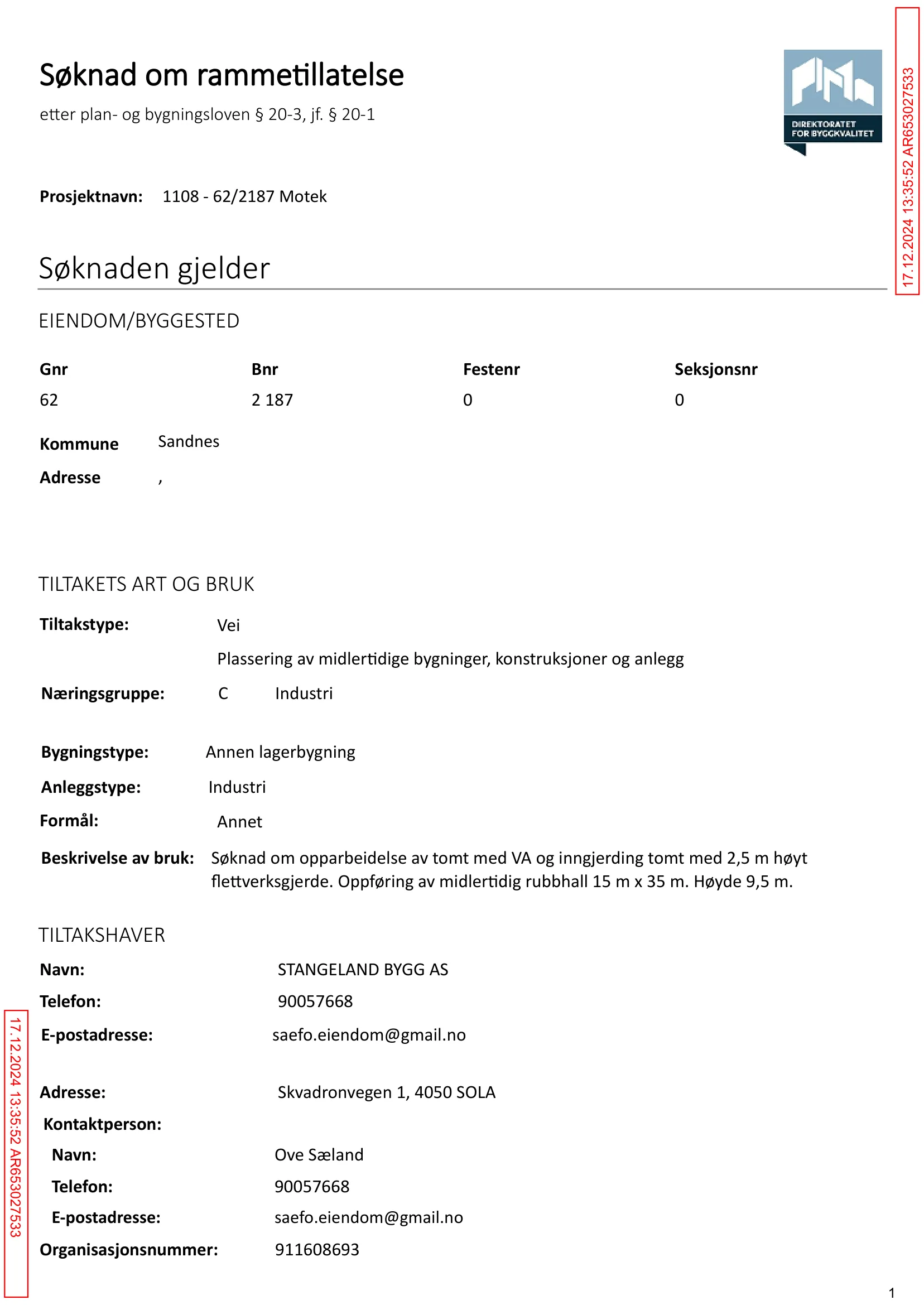 Søknad om rammetillatelse