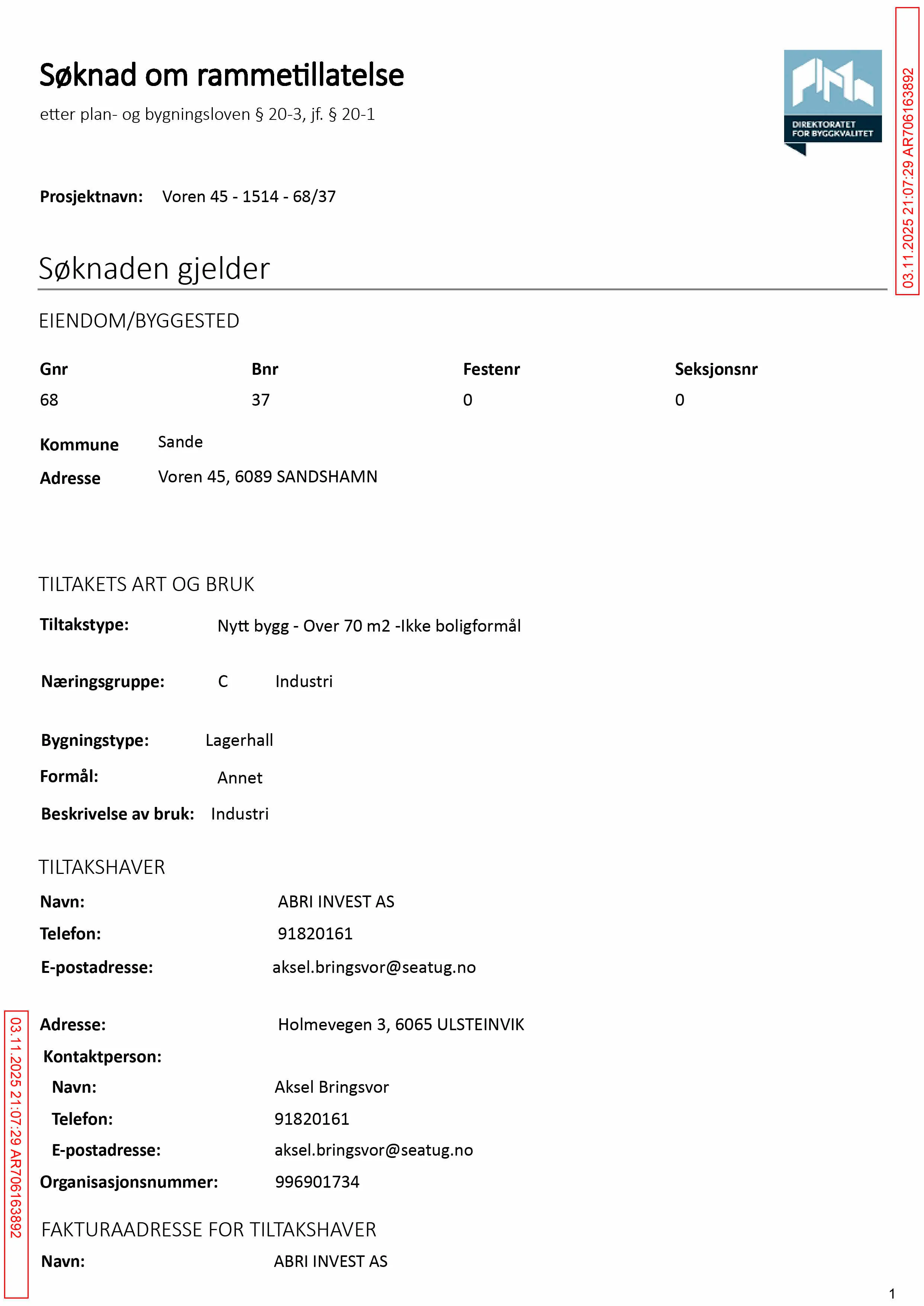 Søknad om rammetillatelse