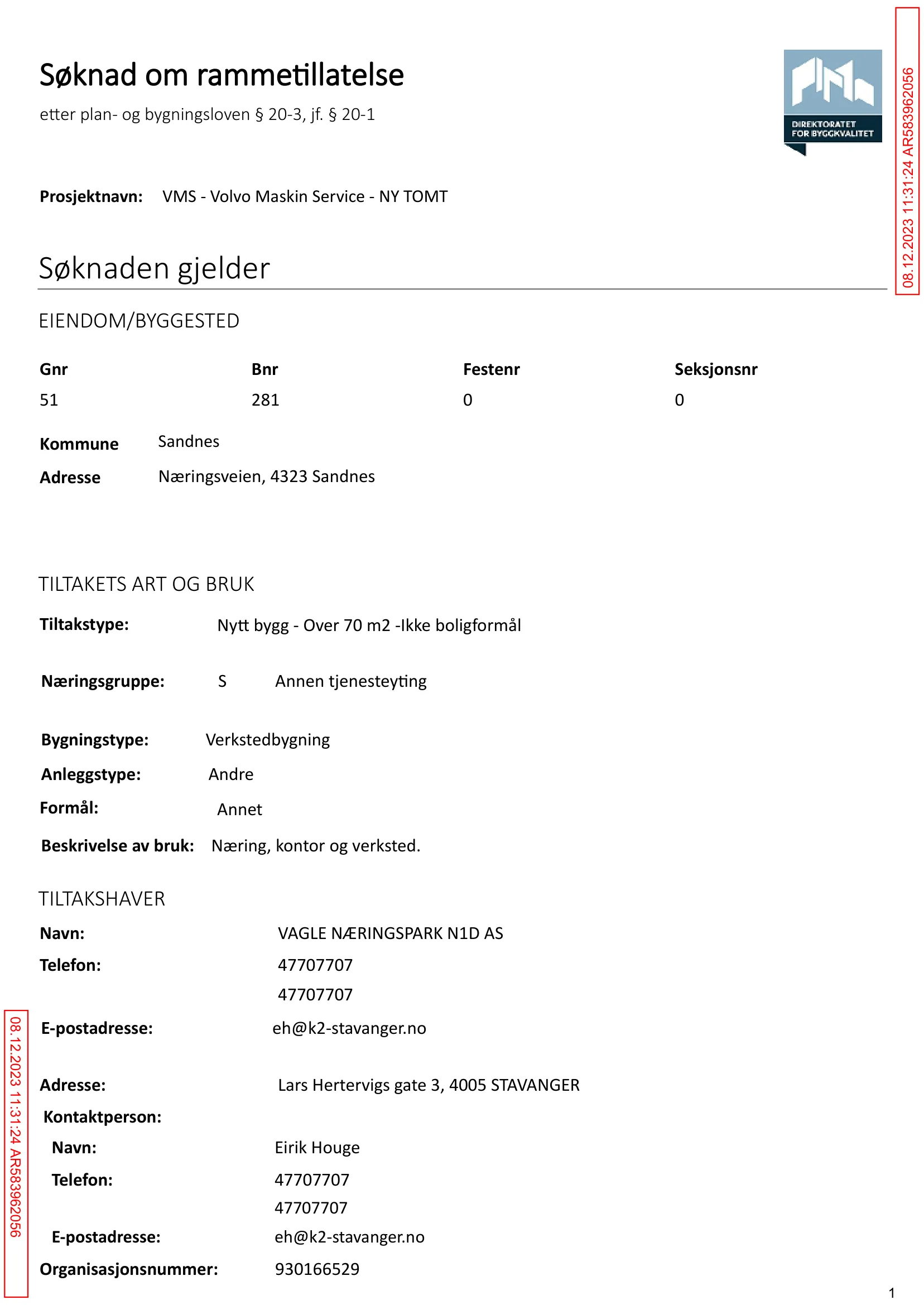 Søknad om rammetillatelse