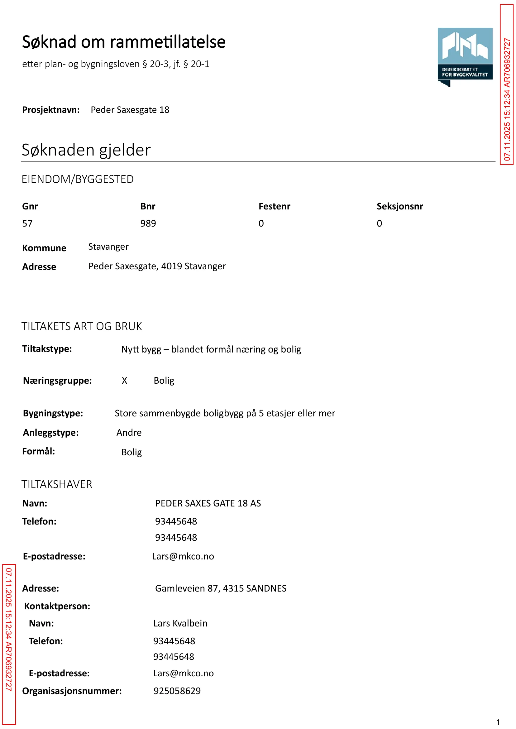Søknad om rammetillatelse