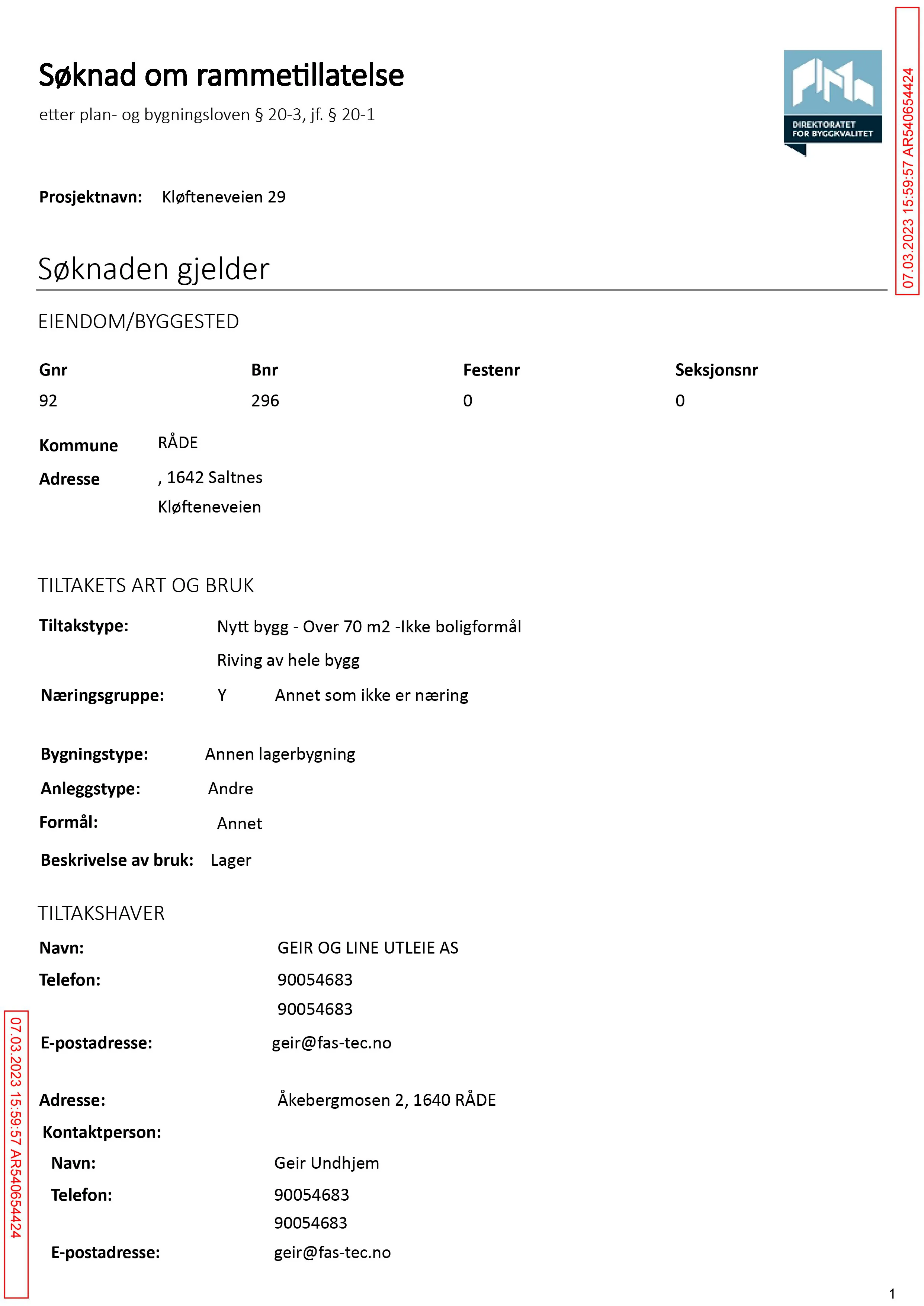 Søknad om rammetillatelse