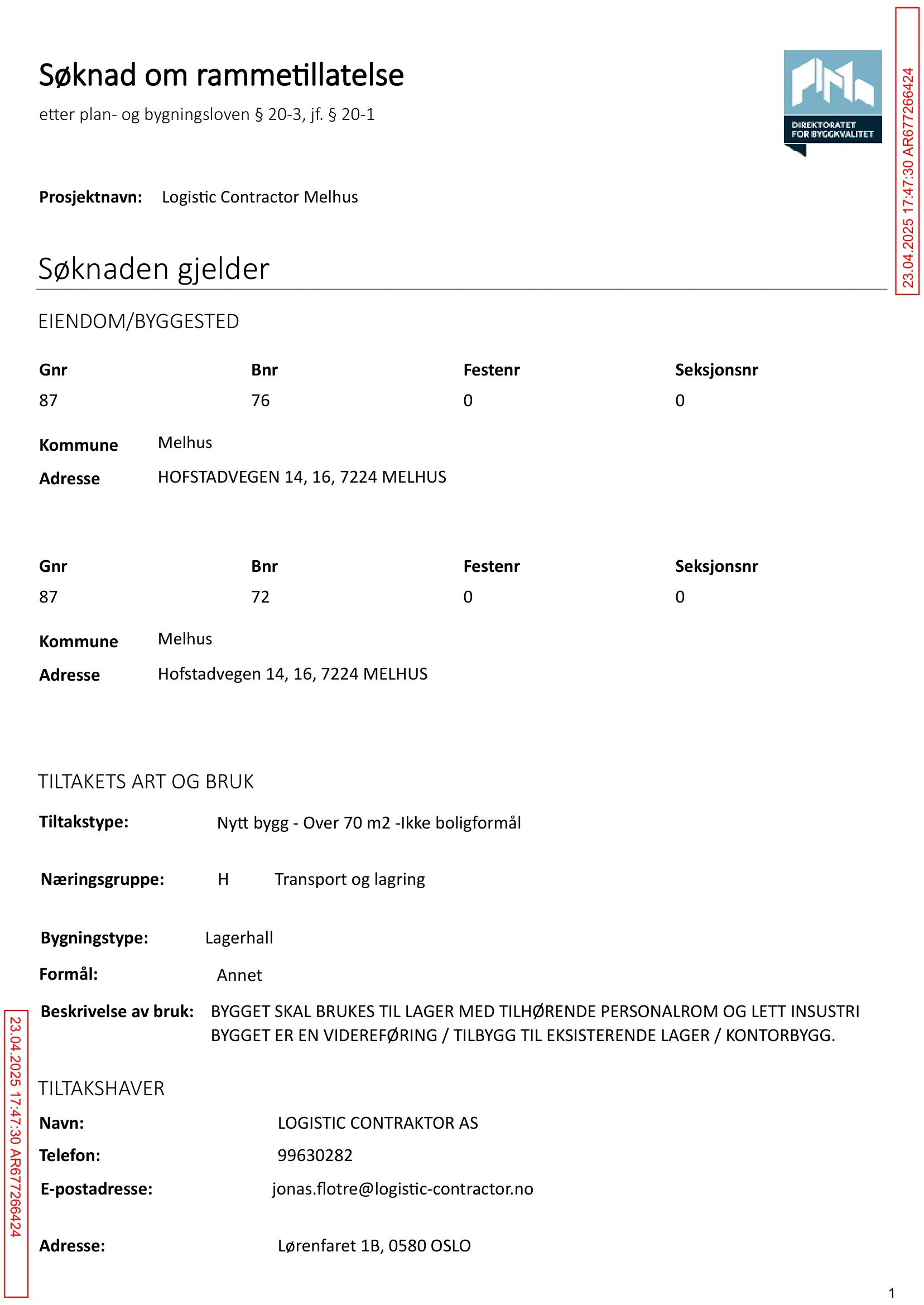 Søknad om rammetillatelse