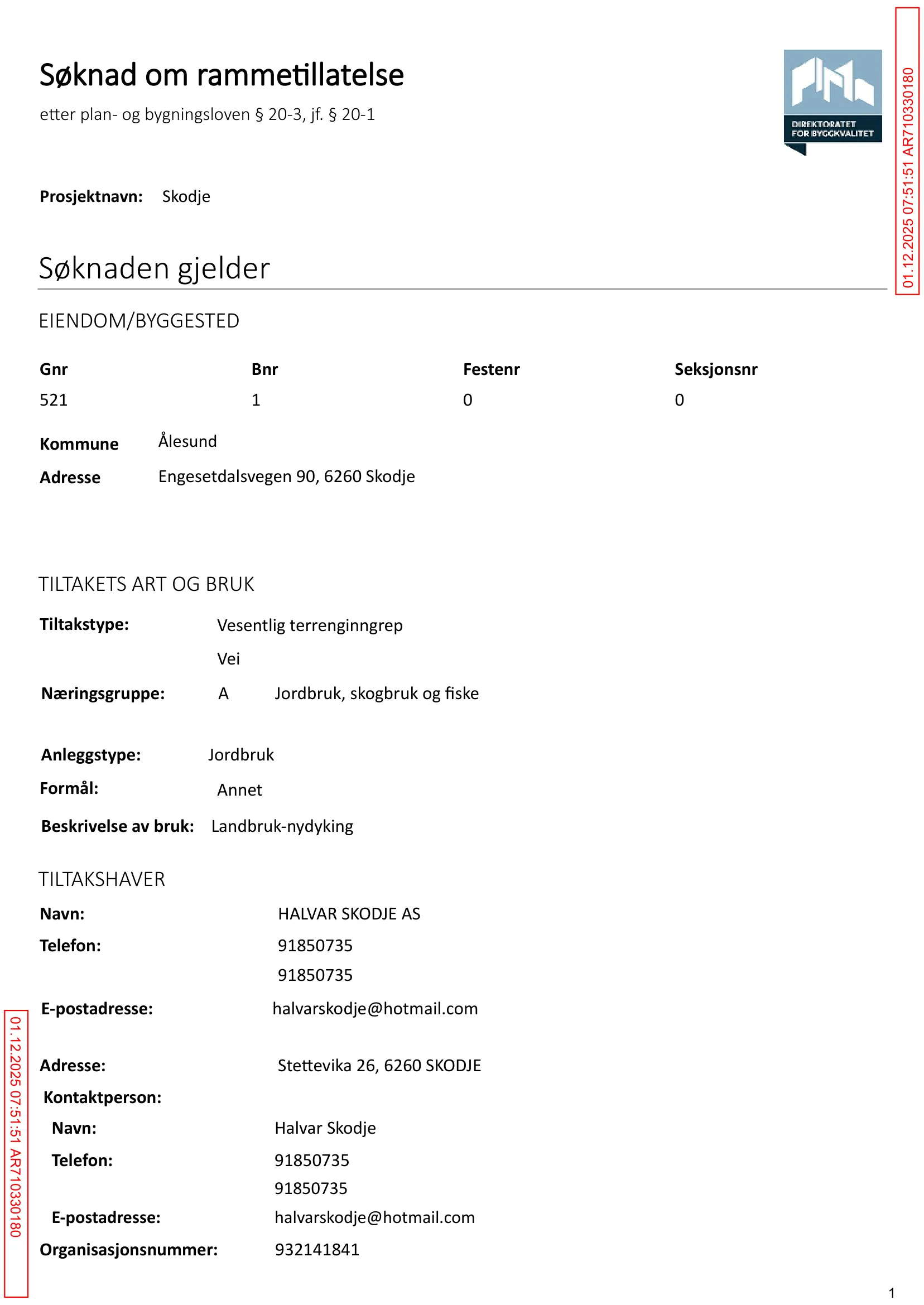 Søknad om rammetillatelse