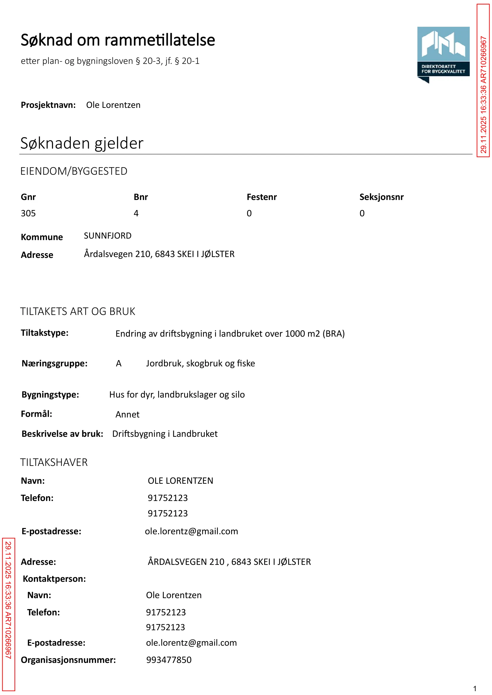 Søknad om rammetillatelse