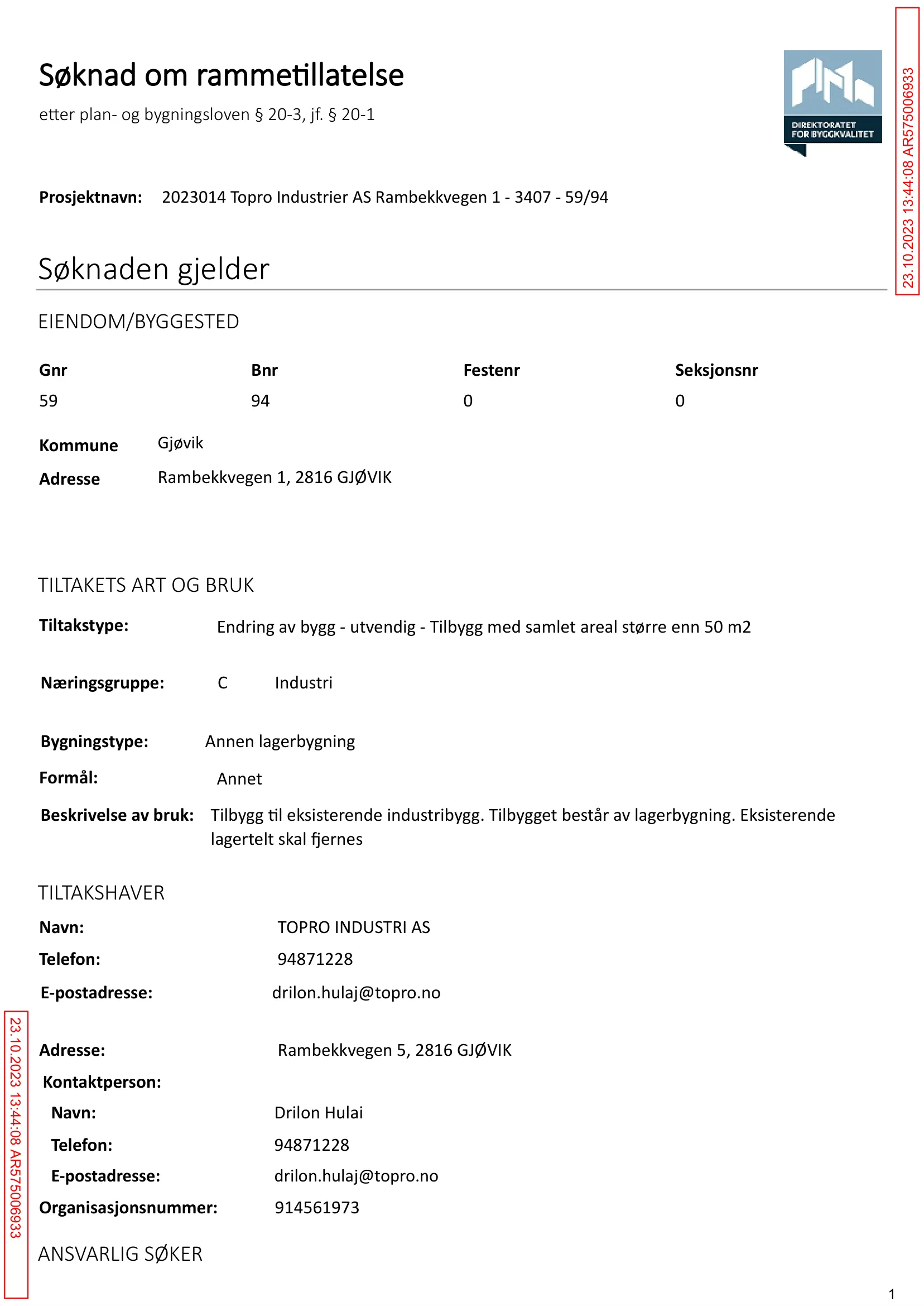 Søknad om rammetillatelse