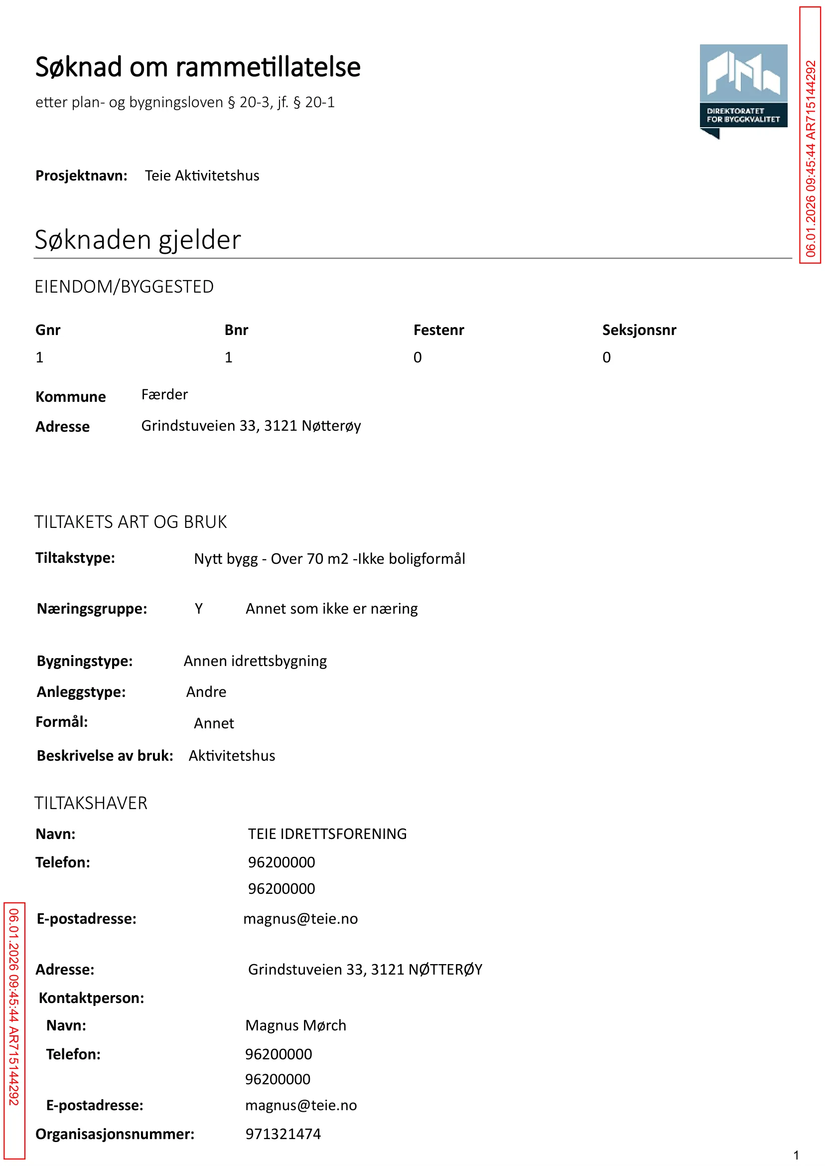 Søknad om rammetillatelse